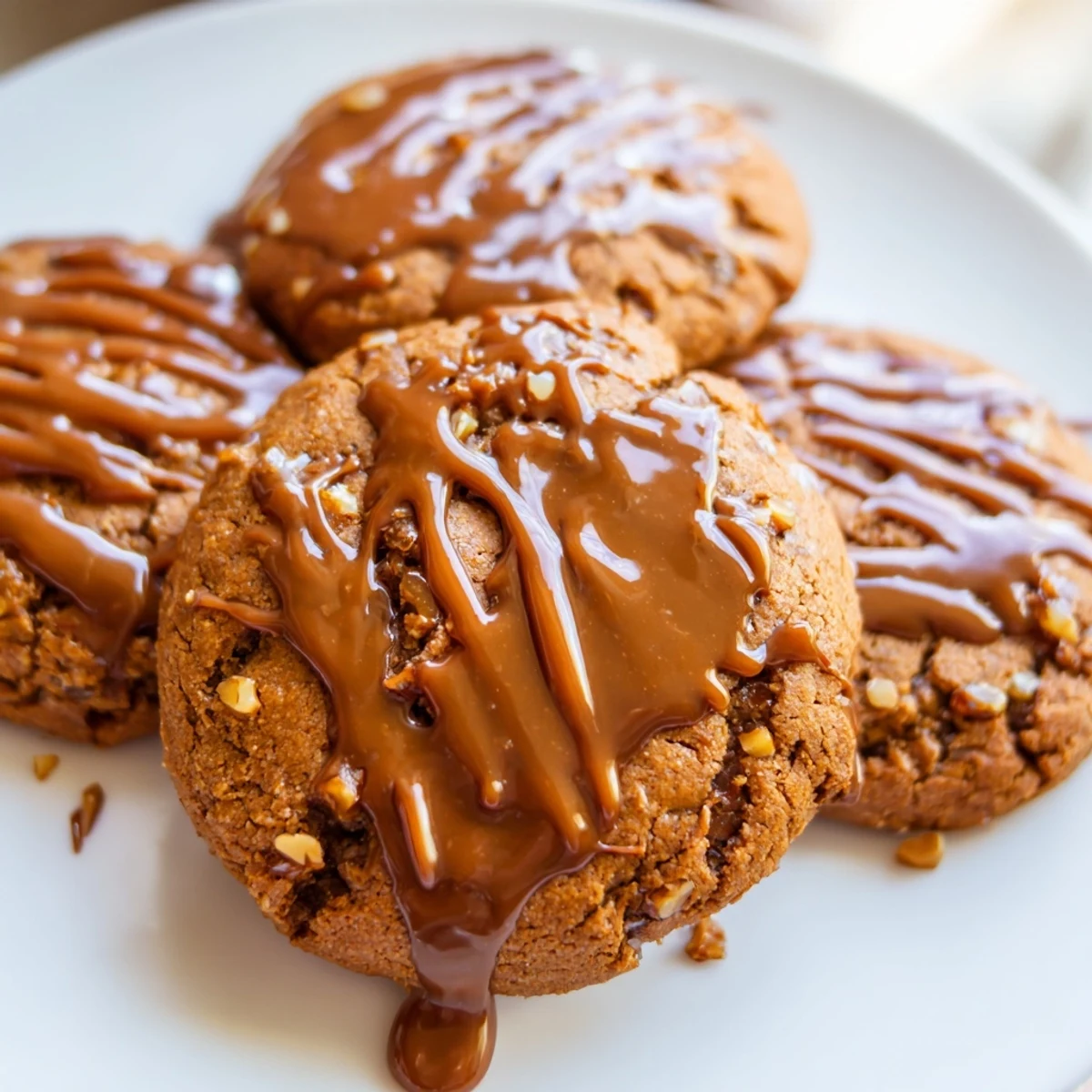 Soft chewy cookies dotted with sweet dates and topped with buttery toffee sauce