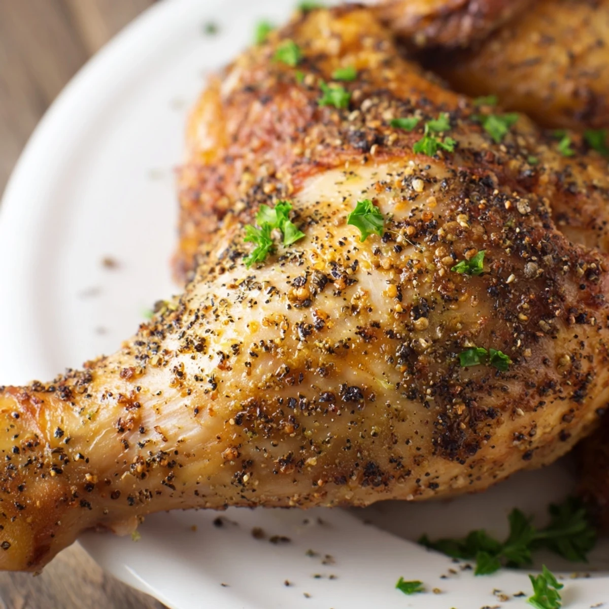 Succulent chicken leg quarters roasted to perfection with crispy skin and savory herb seasoning