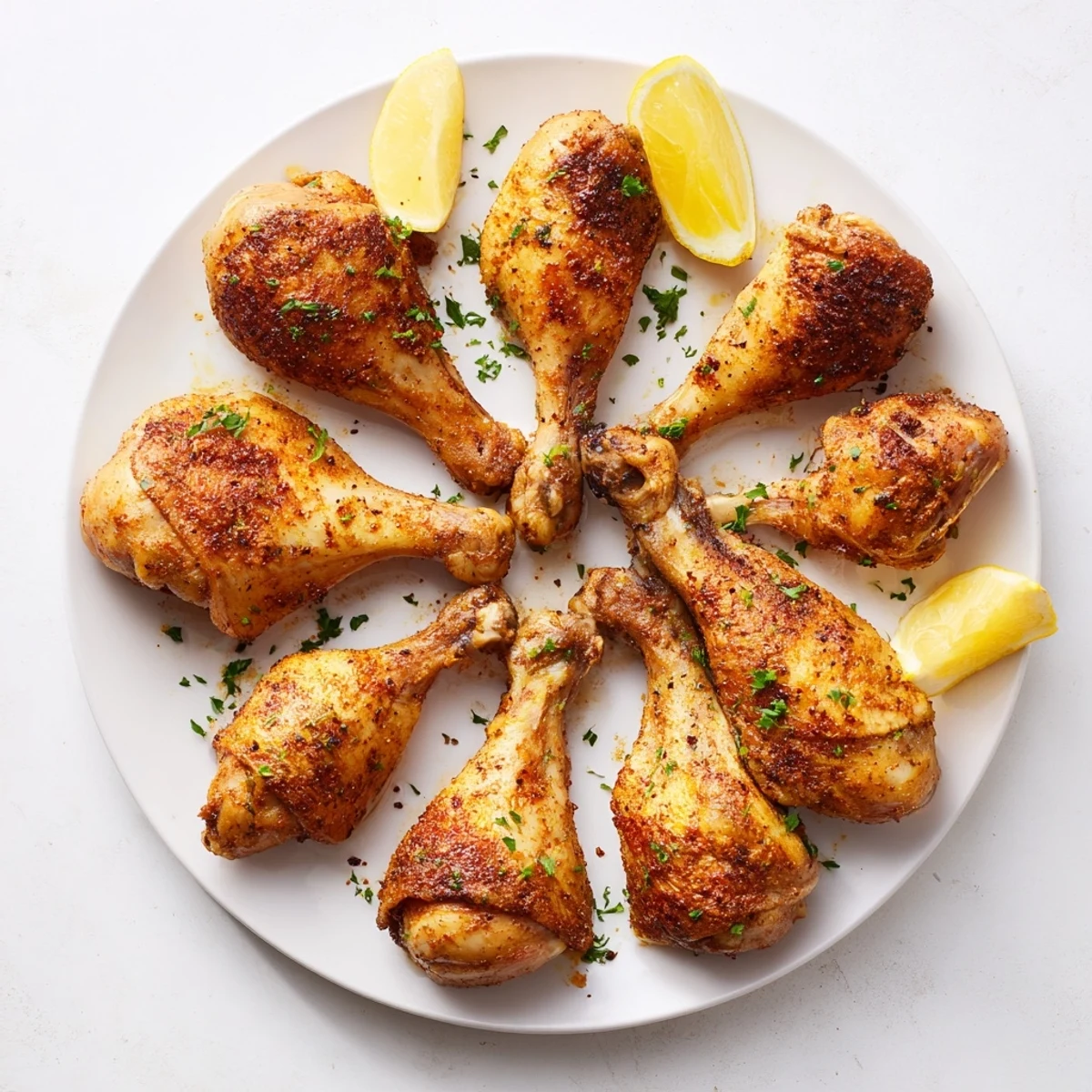 Golden brown oven baked chicken legs with crispy skin arranged on a wire rack