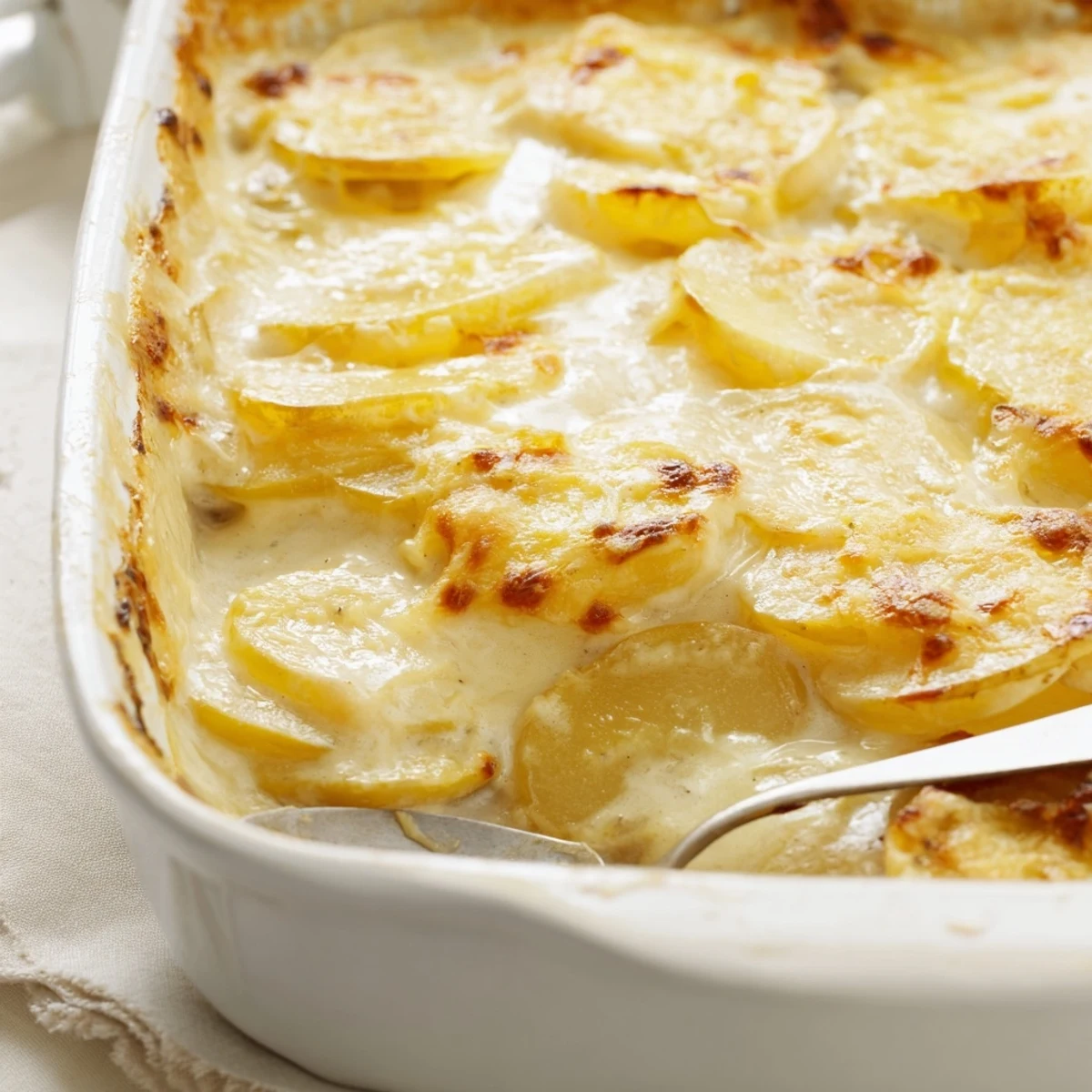 Classic French-inspired potatoes au gratin topped with melted Gruyère and fresh chopped chives