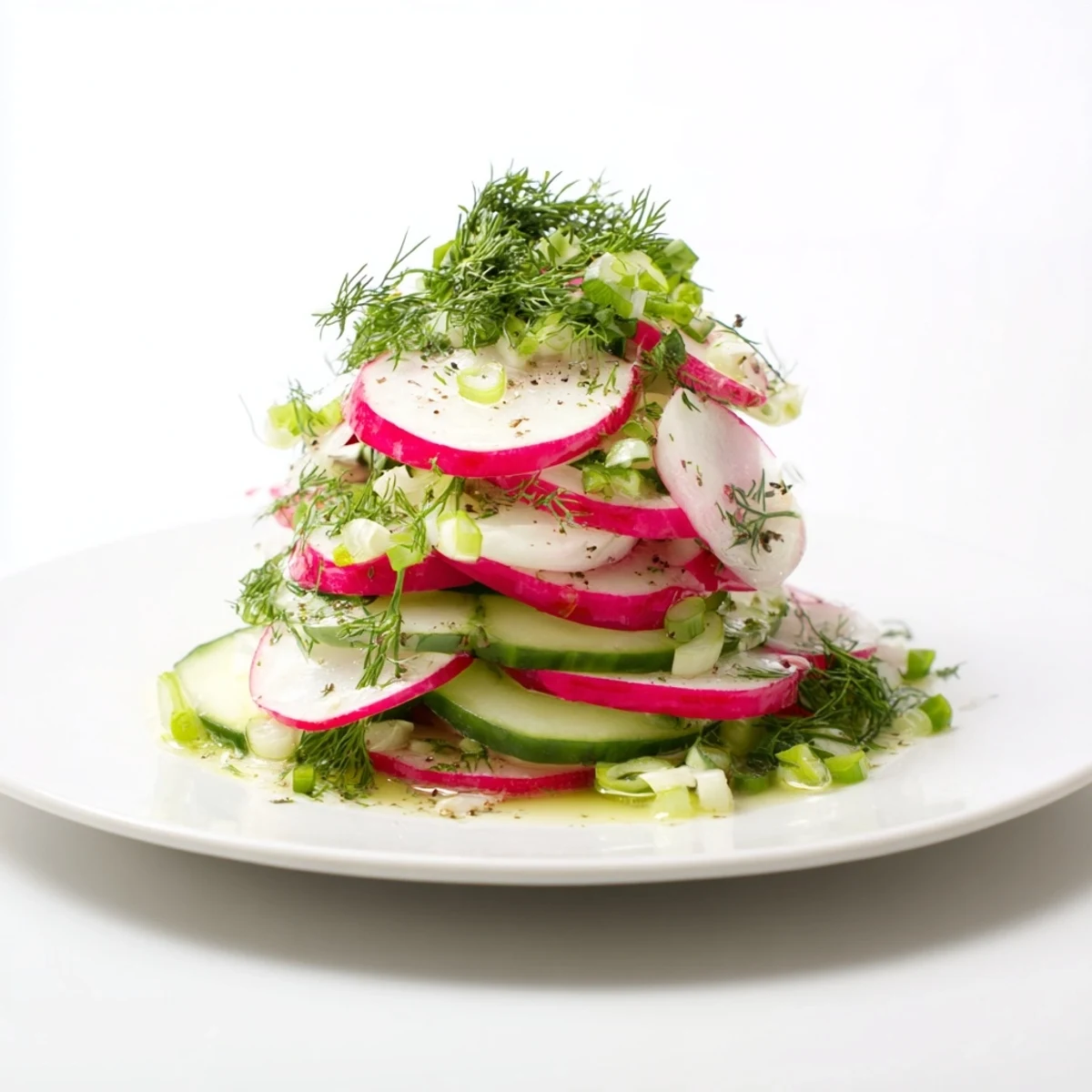 Fresh radish and cucumber salad tossed with herbs in a light lemon dressing