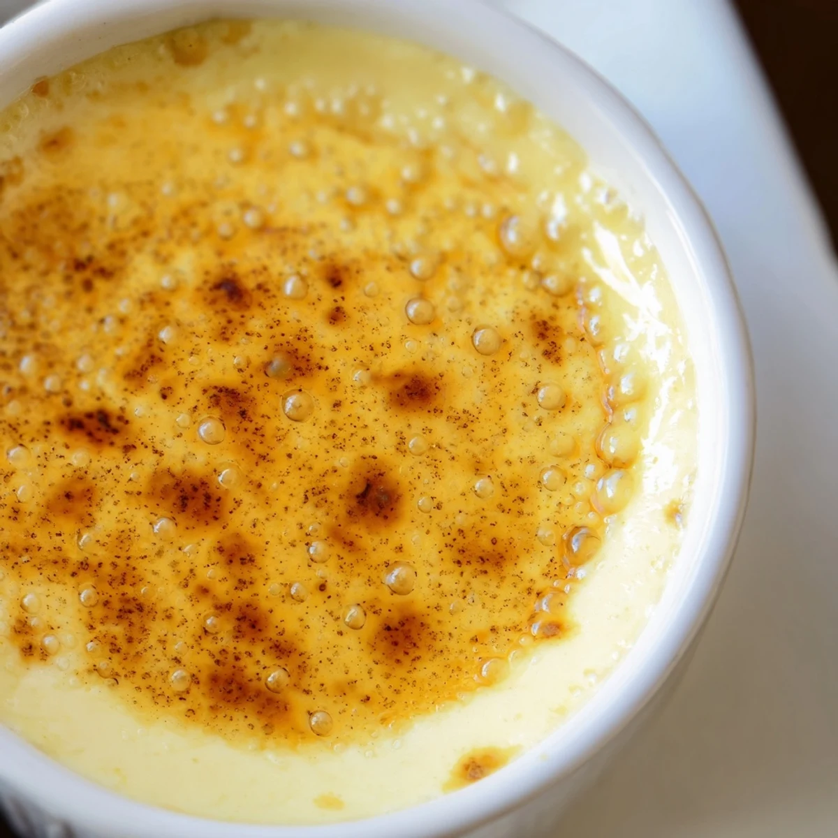 Creamy Portuguese rice custard in white ramekins topped with golden cinnamon-sugar sprinkles