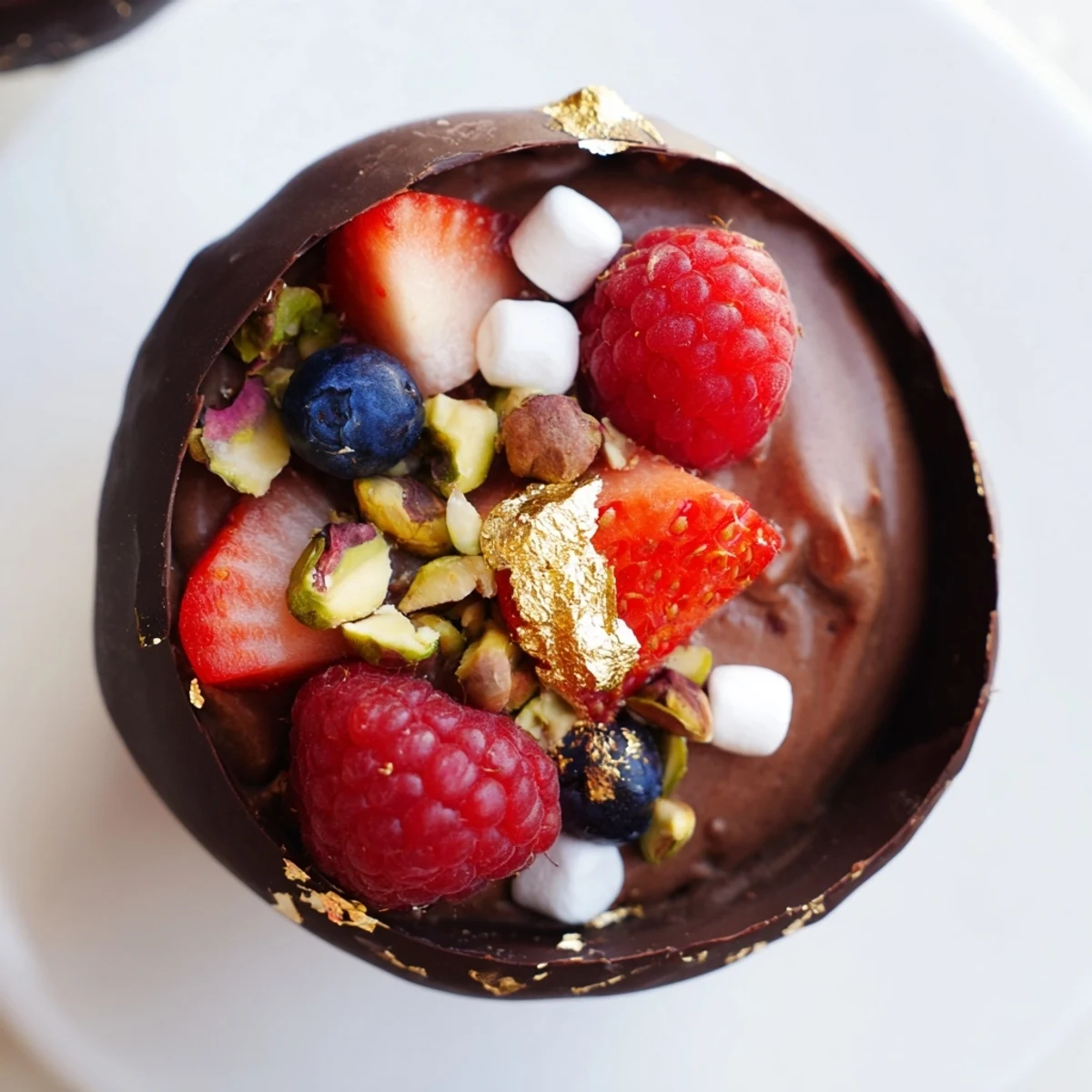 Chocolate grazing cups filled with silky mousse and topped with fresh berries and nuts