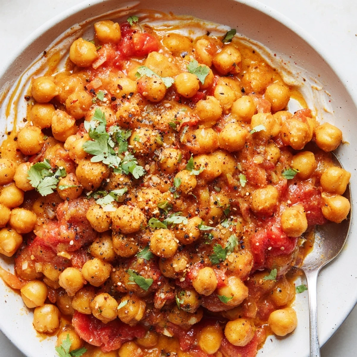 Hearty Greek Yogurt Chickpea Curry ladled over fluffy basmati rice, fragrant spices