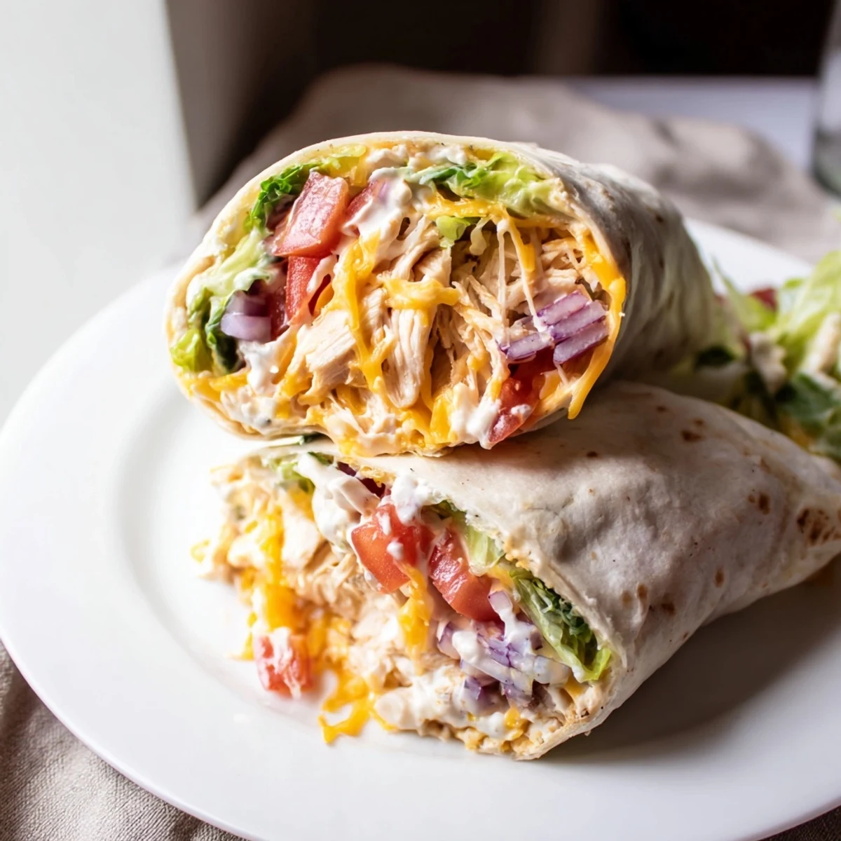 Cheesy Garlic Chicken Wraps paired with sweet potato fries and lemony sauce