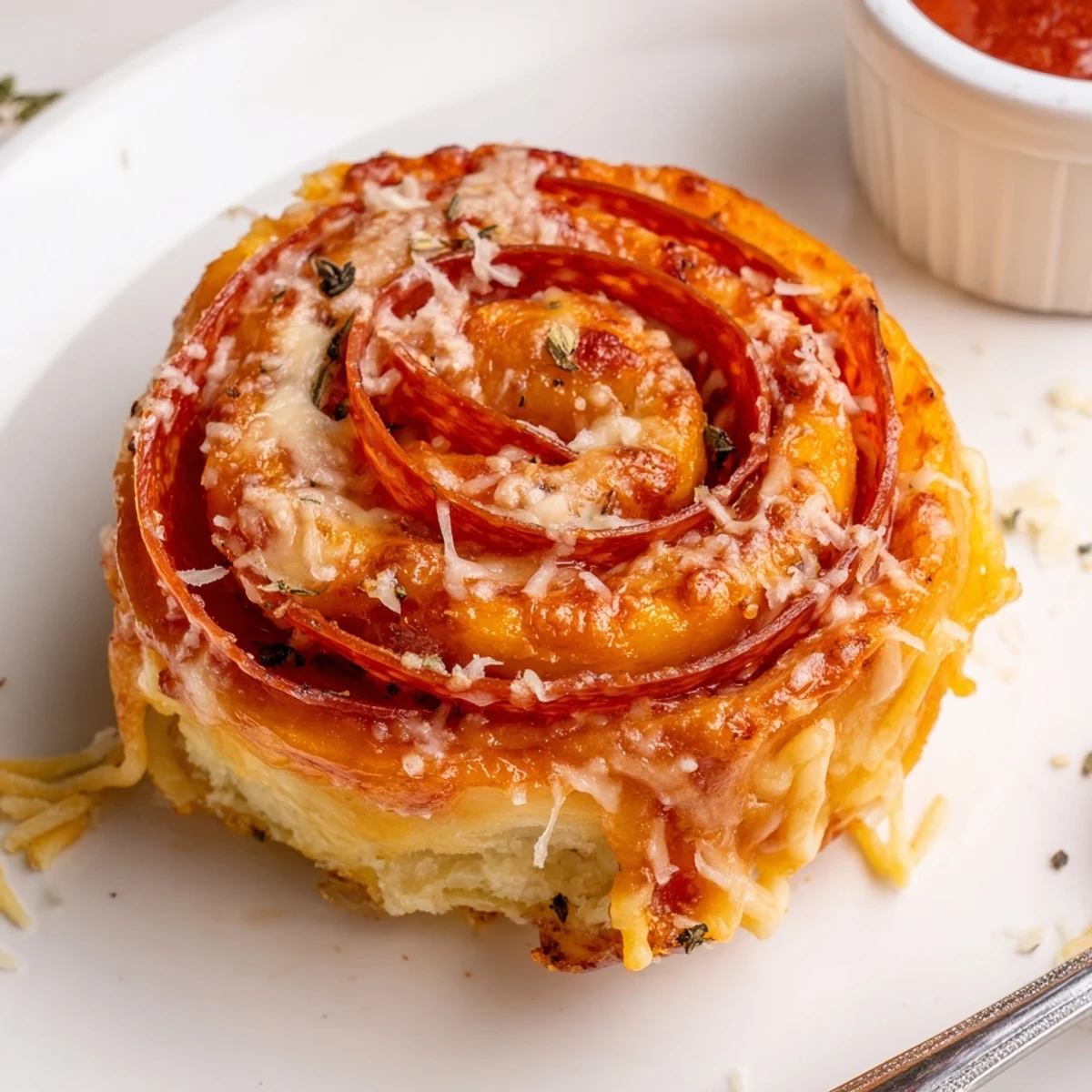 Freshly baked Pepperoni Pizza Roll Breadsticks Recipe on parchment, ready for dipping