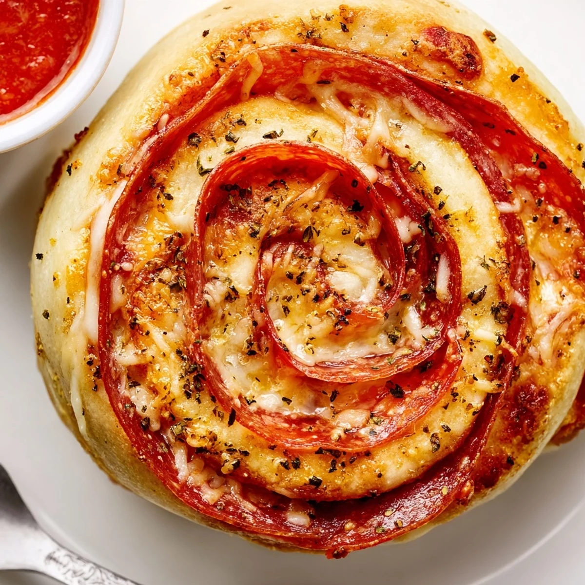 Close-up of sizzling Pepperoni Pizza Roll Breadsticks Recipe with buttery Parmesan brush
