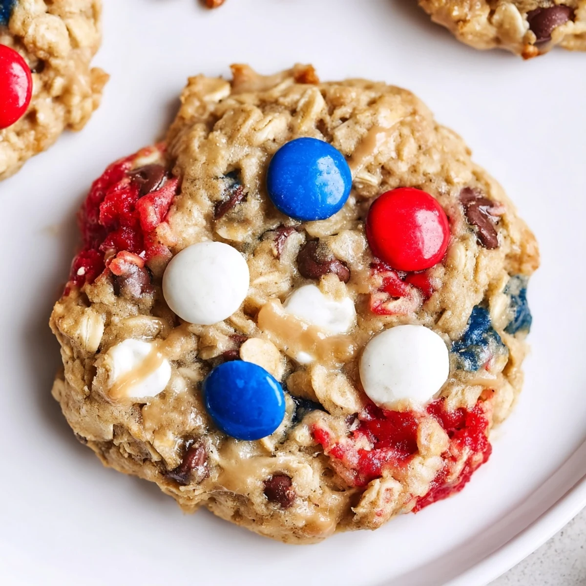 Chewy Patriotic Monster Cookies Recipe on parchment, cooling rack, picnic-ready
