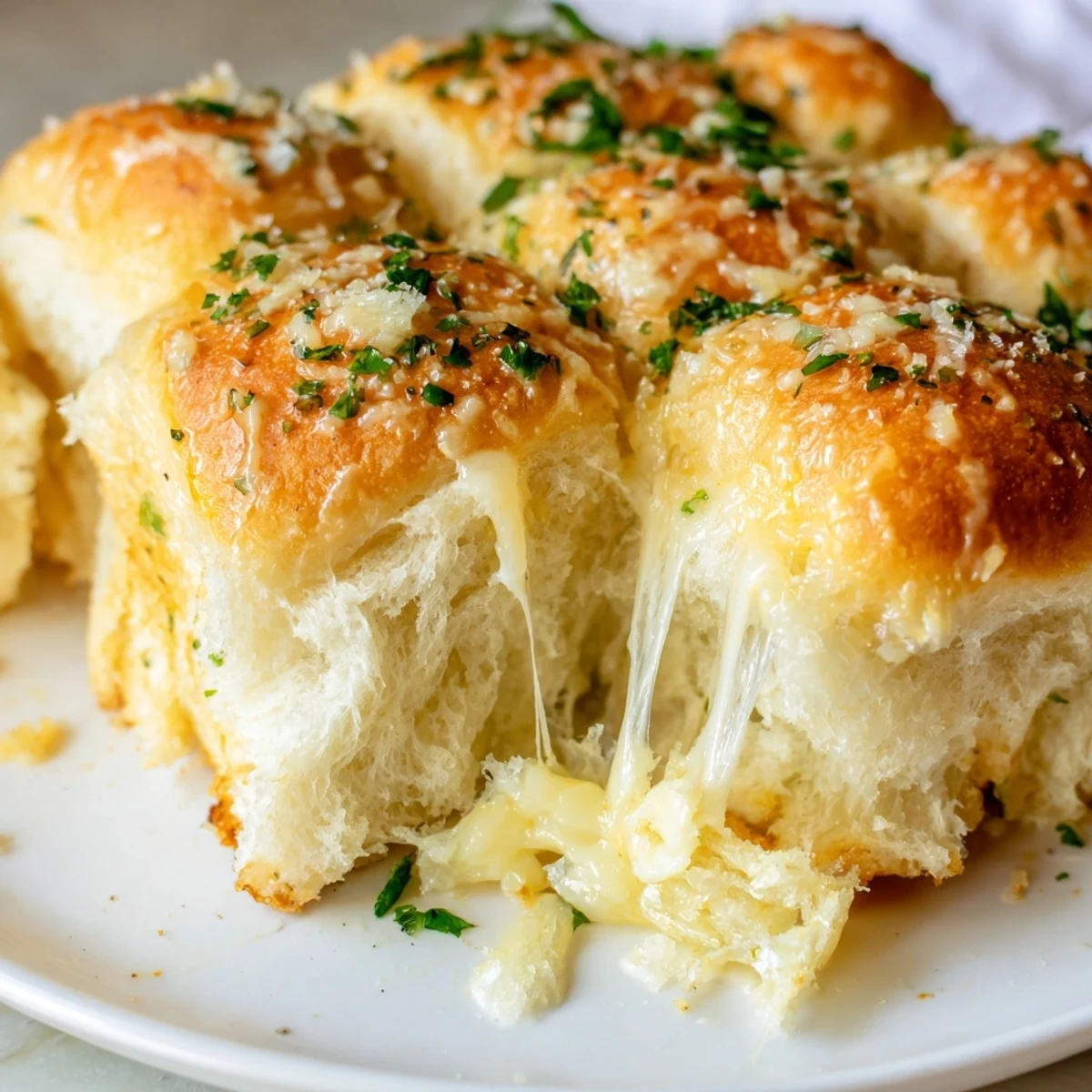 Close up of gooey melted cheddar and mozzarella inside toasted mini grilled cheese Hawaiian roll sandwiches