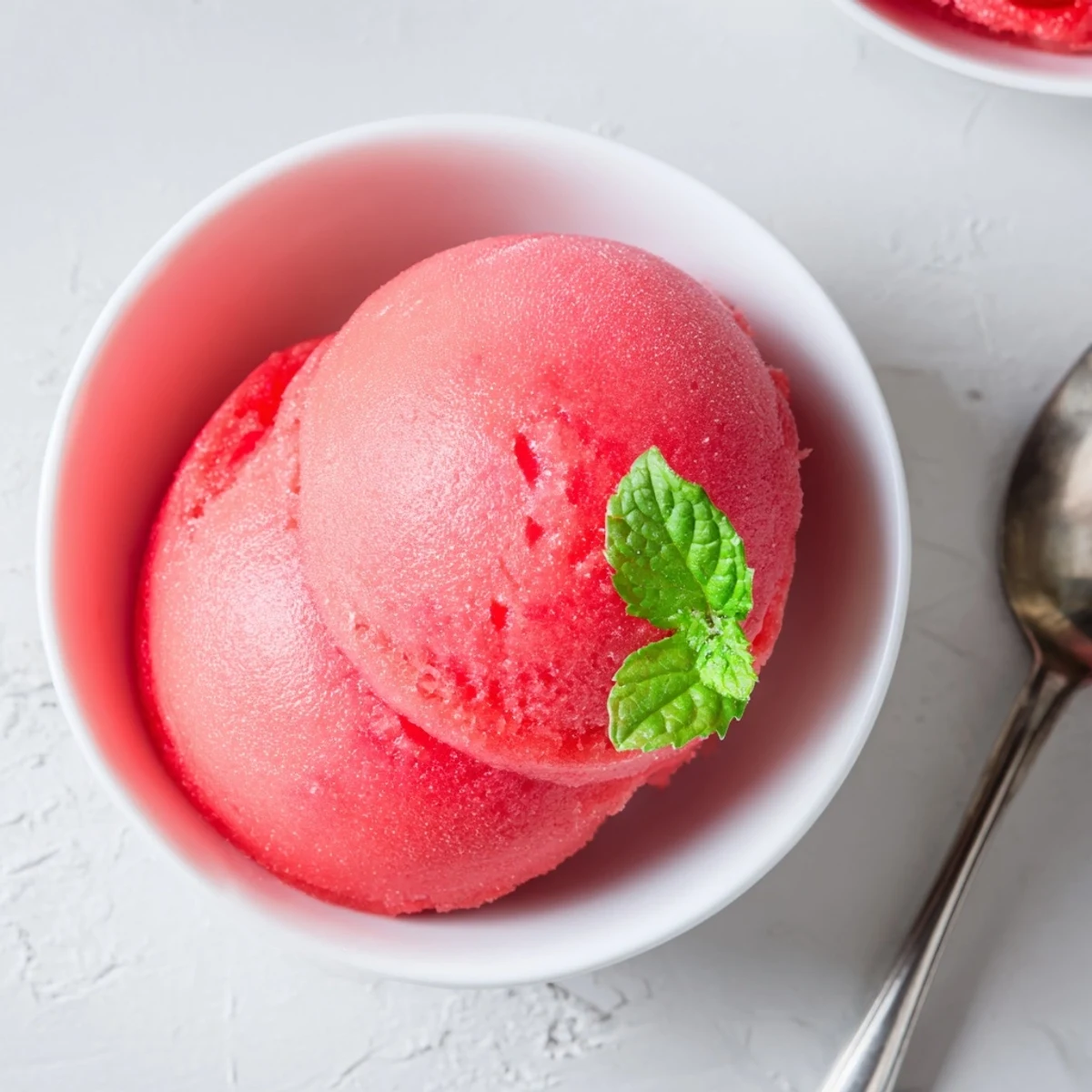 Fresh watermelon sorbet served in chilled bowls with vibrant pink color and smooth texture