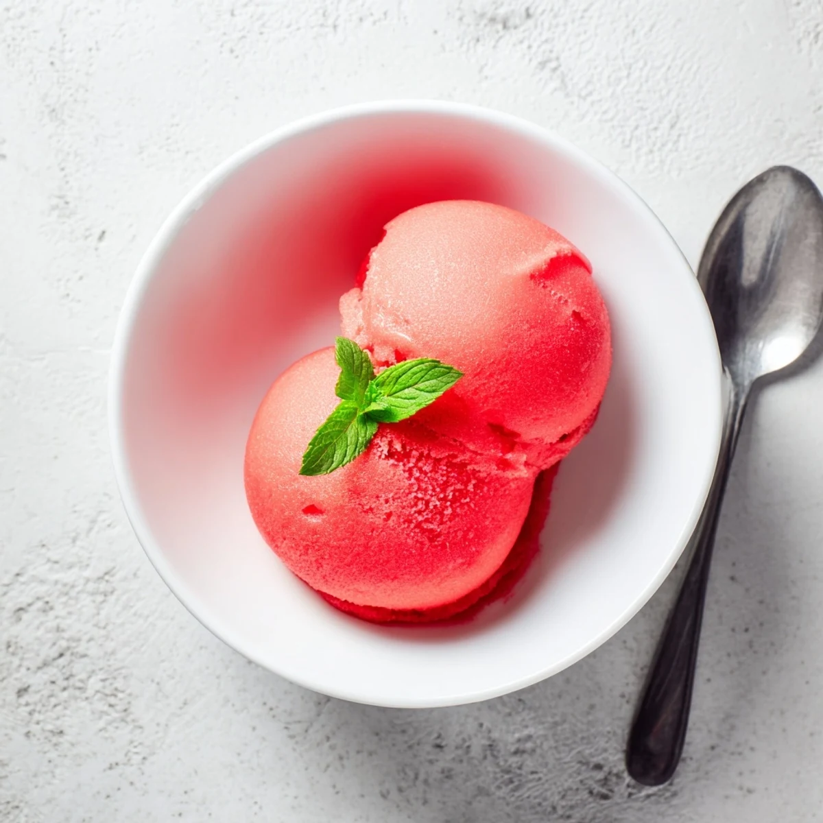Homemade watermelon sorbet scooped into dessert cups garnished with lime wedges on a bright summer day