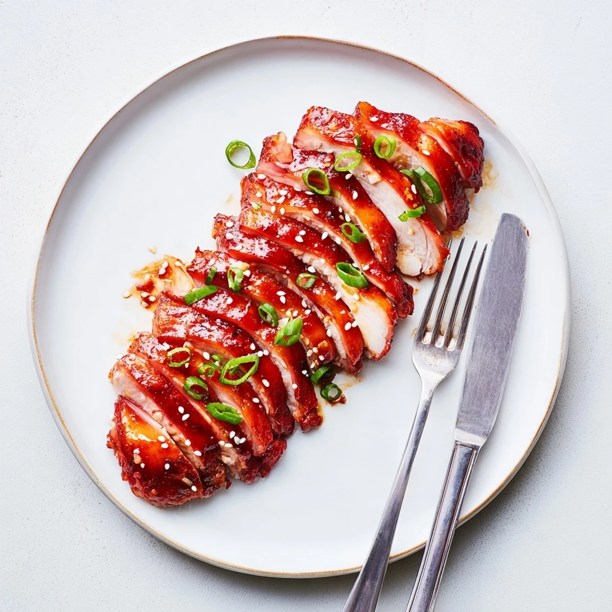 Tender roasted Authentic Char Siu Chicken thighs brushed with sweet sticky honey hoisin glaze