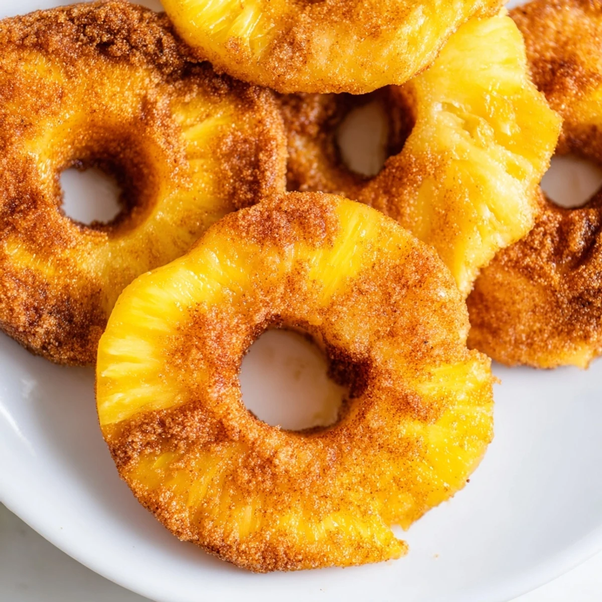 Easy air fryer pineapple dessert with caramelized edges and warm cinnamon coating