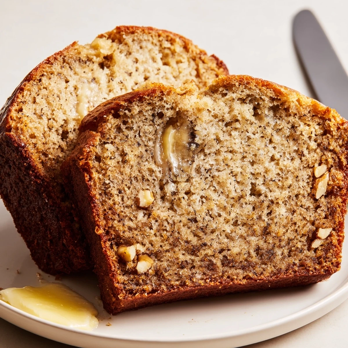 Warm Banana Bread Delight loaf sliced, buttery crumbs and cinnamon aroma