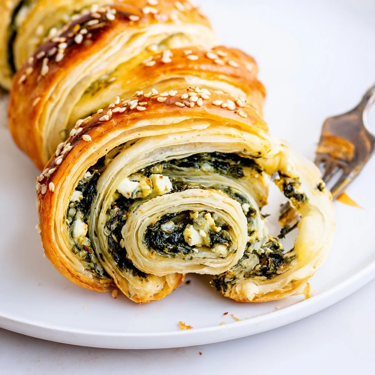 Golden Spinach And Feta Puff Pastry Twists steaming on a parchment-lined tray