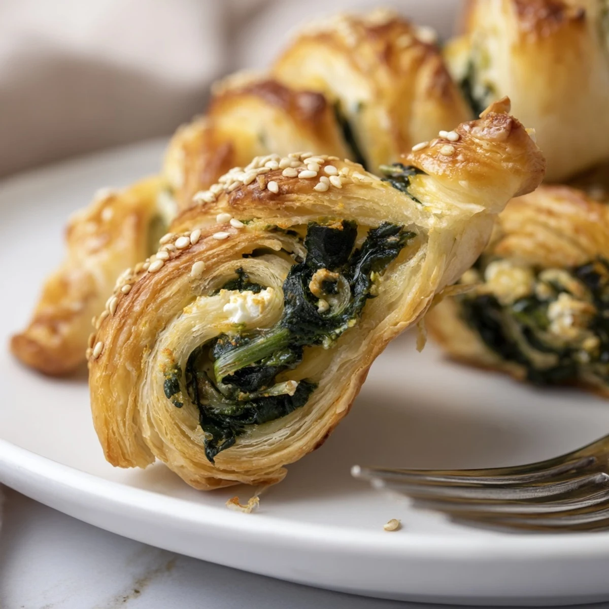 Flaky Spinach And Feta Puff Pastry Twists twisted, sesame-speckled, perfect party appetizer