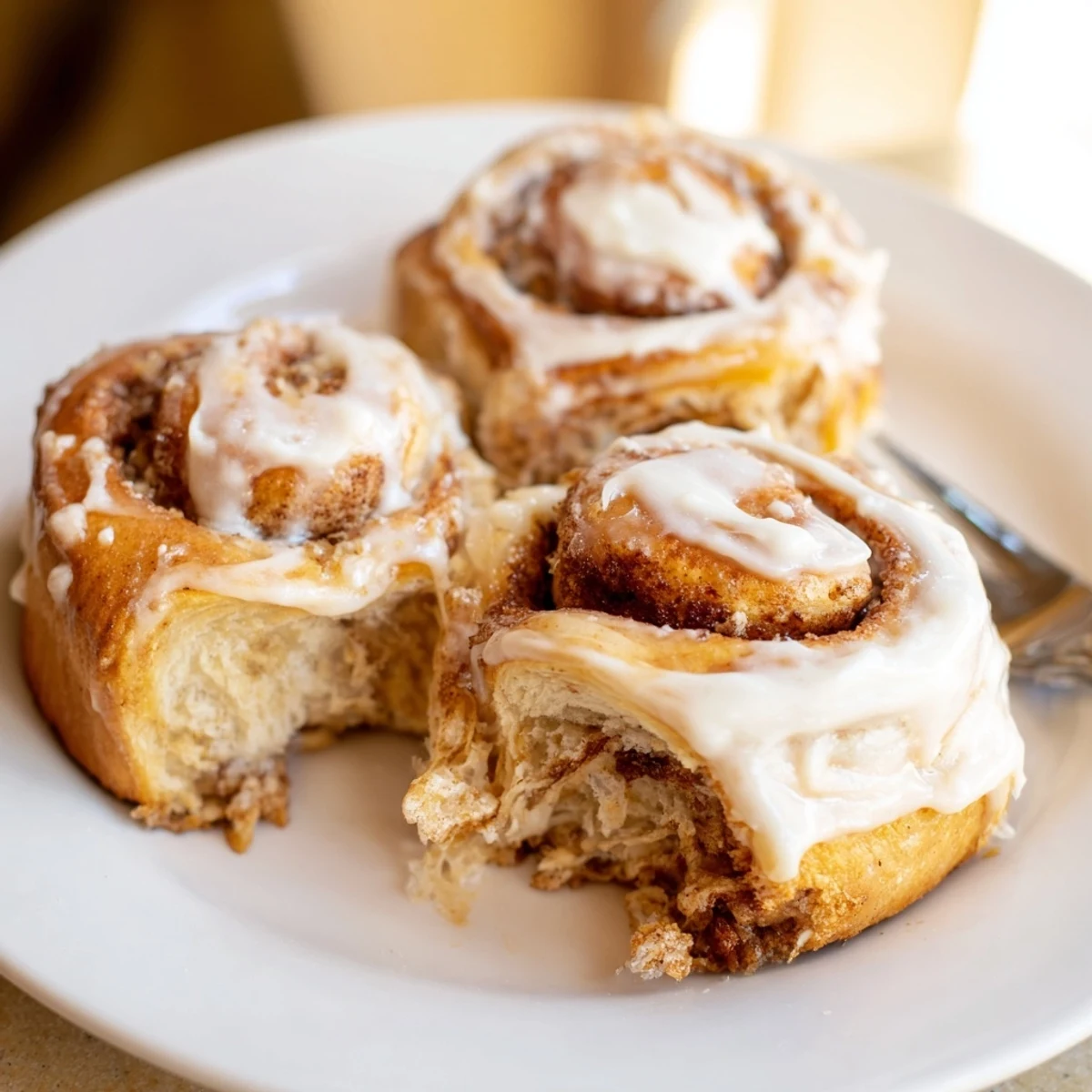 Sliced Banana Bread Cinnamon Rolls showing soft swirls, cinnamon aroma, buttery crumb