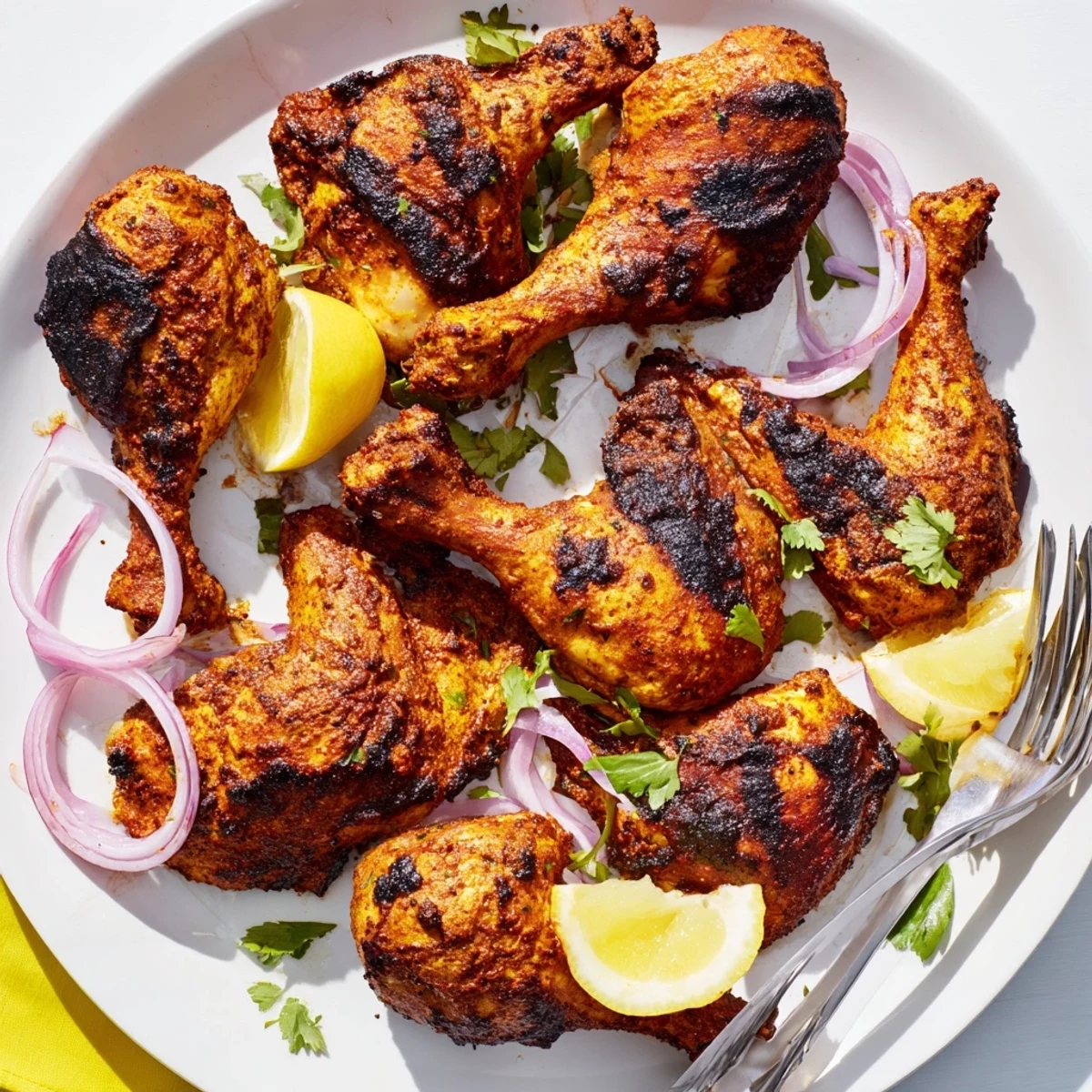 Smoky Grilled Spicy Tandoori Chicken marinated in yogurt, served with warm naan