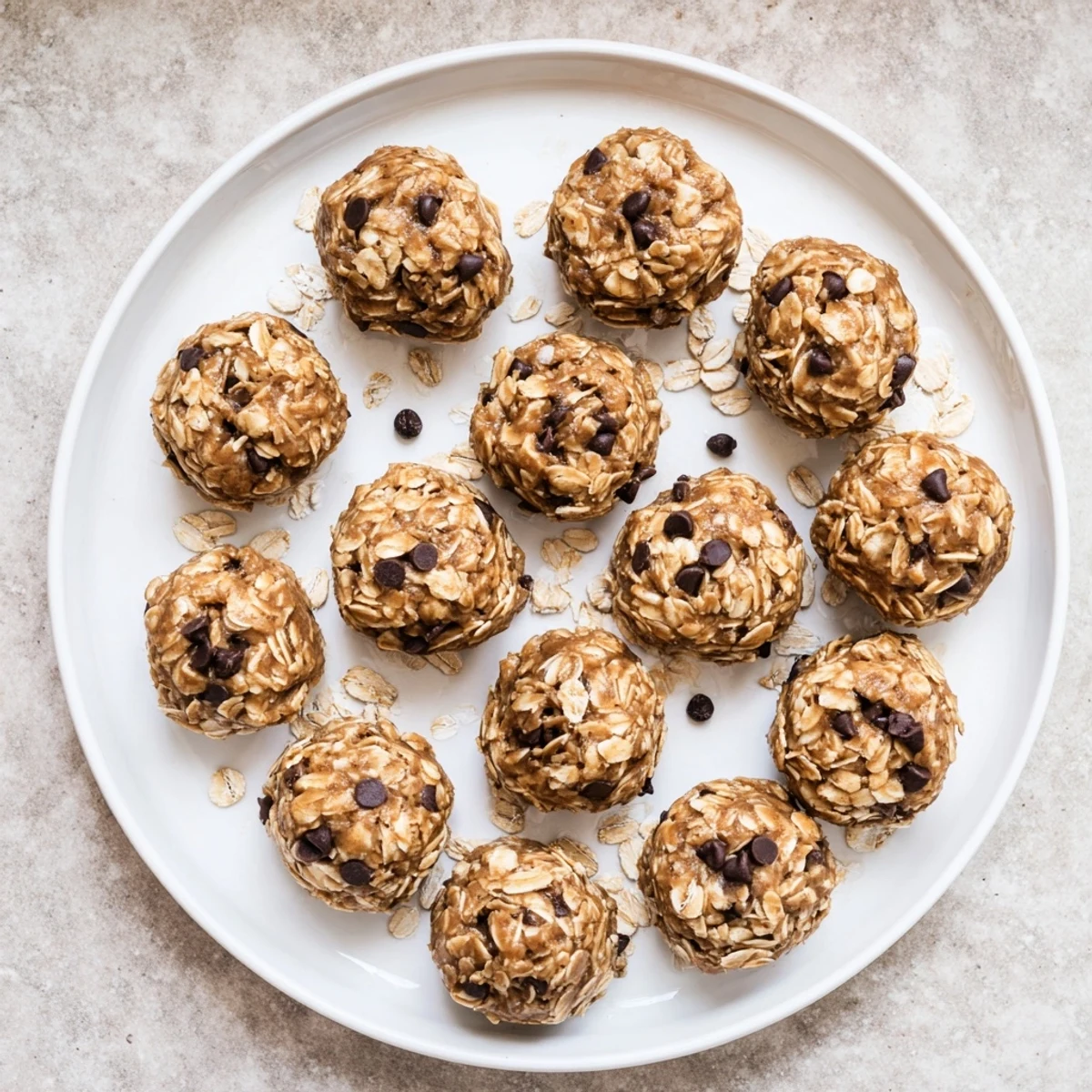 Peanut Butter Energy Balls on parchment, speckled with chocolate chips, ready to eat