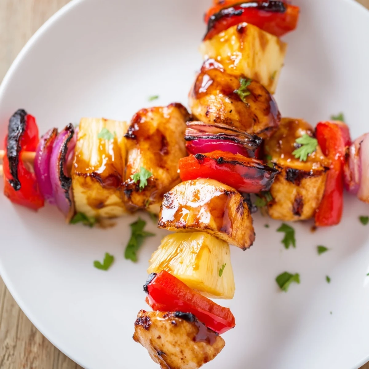 Savor the Flavor with Grilled Pineapple Chicken Kabobs on a coconut rice bed.