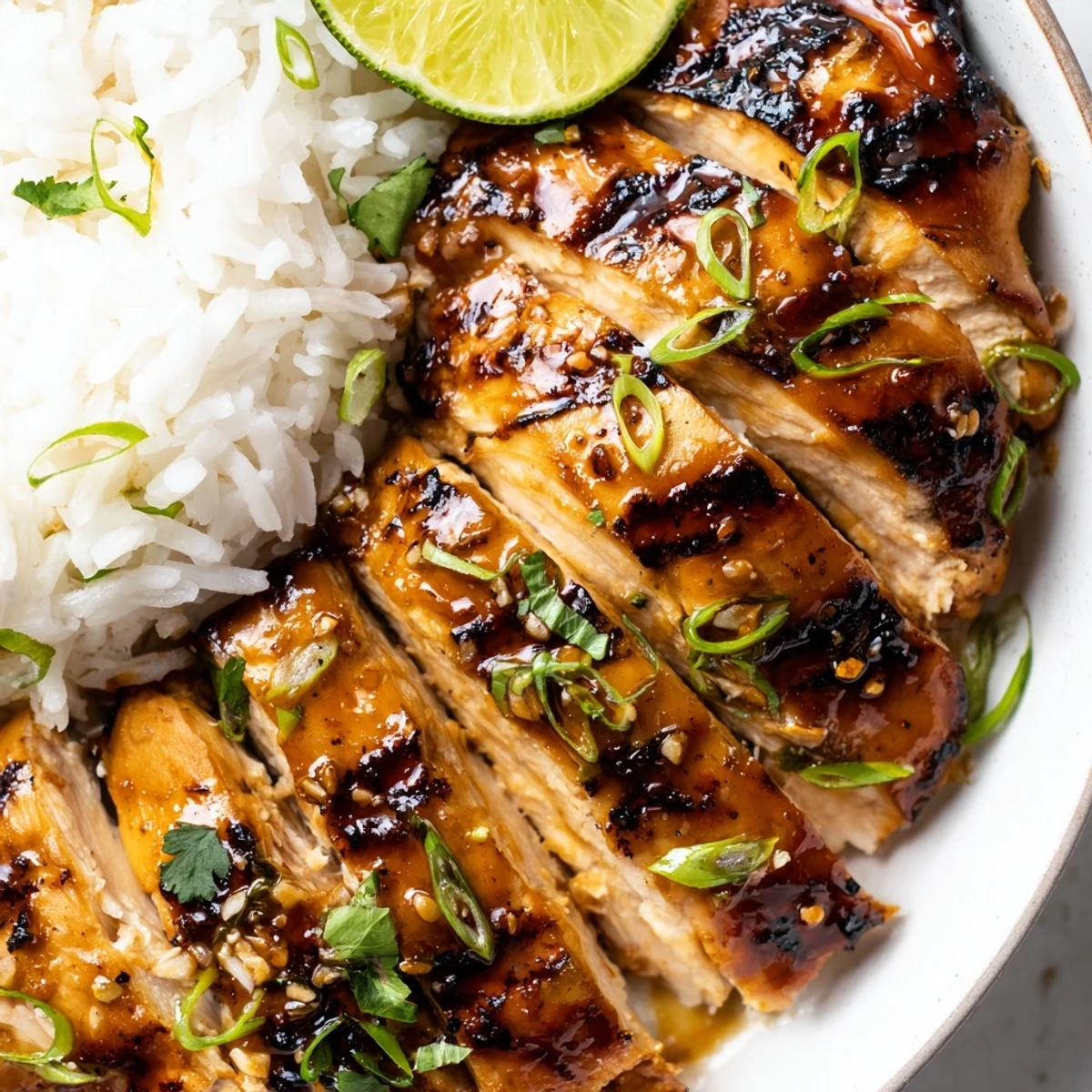 Grilled Vietnamese Chicken with charred edges, fragrant lemongrass, served with lime