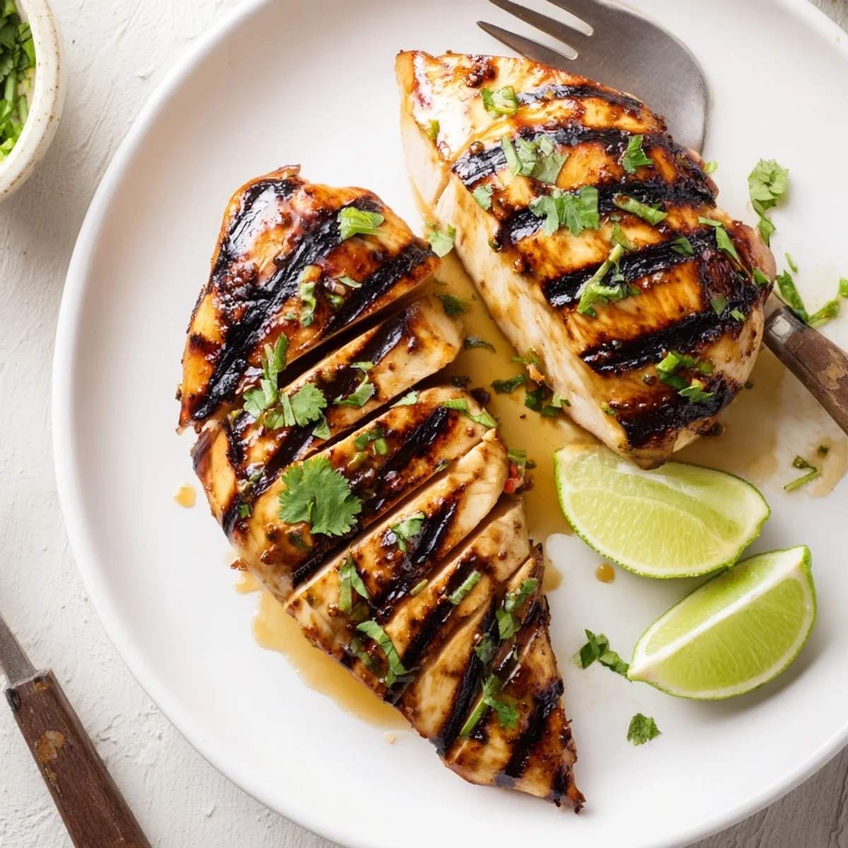 Bright Key West Grilled Chicken glazed with honey and citrus, garnished with cilantro