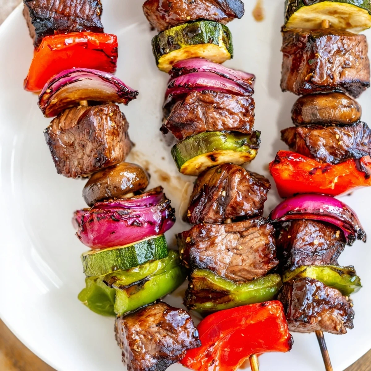 Skewers of wood-grilled goodness: Grilled Steak Kabobs with charred zucchini