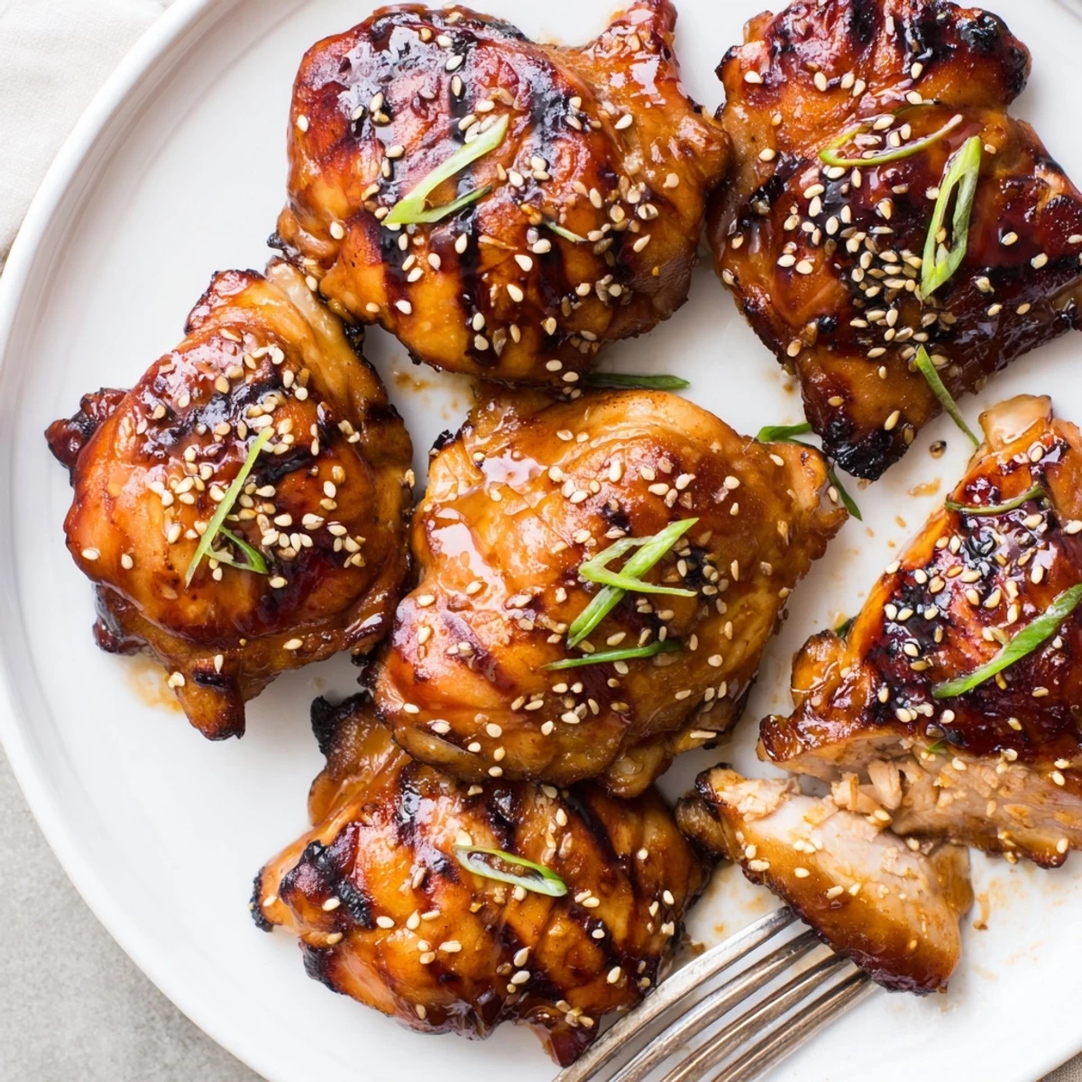 Smoky-sweet Japanese BBQ Chicken Thighs marinated overnight, plated for weeknight dinner