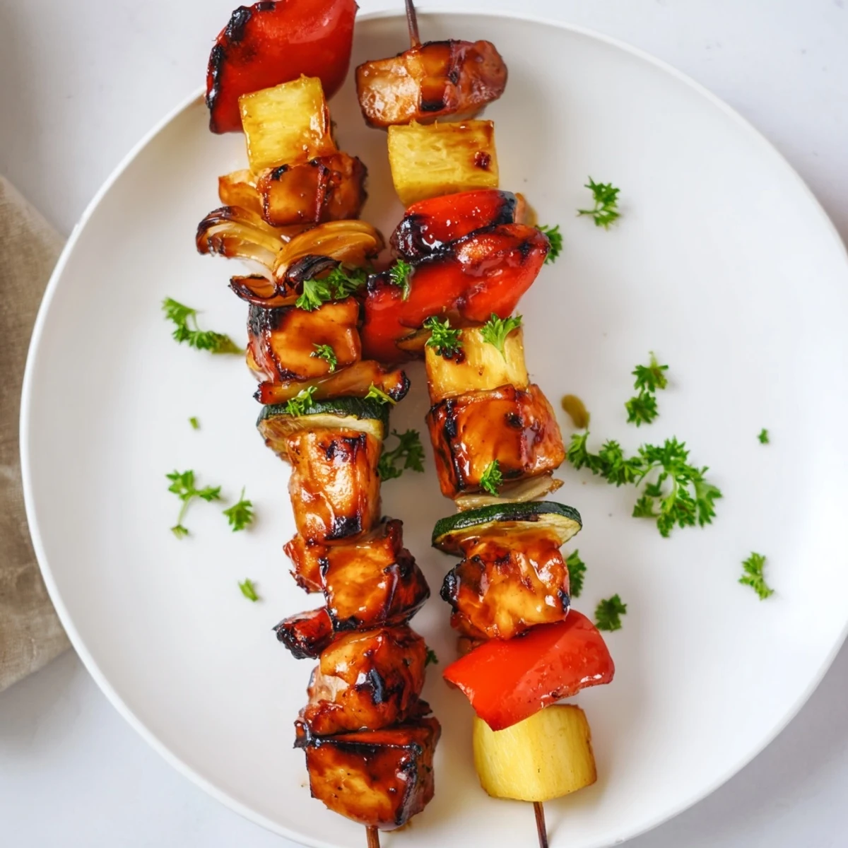 Smoky Grilled Chicken Kabobs With Pineapple And Zucchini skewered, juicy bites over rice
