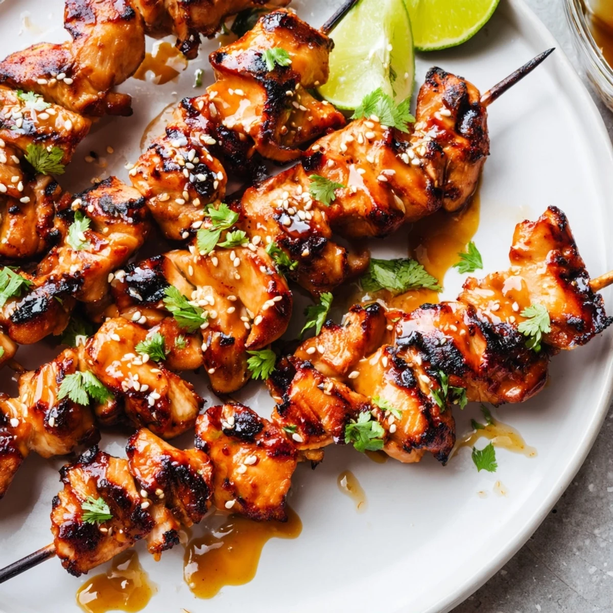 Serve Grilled Bang Bang Chicken Skewers hot off the grill over rice