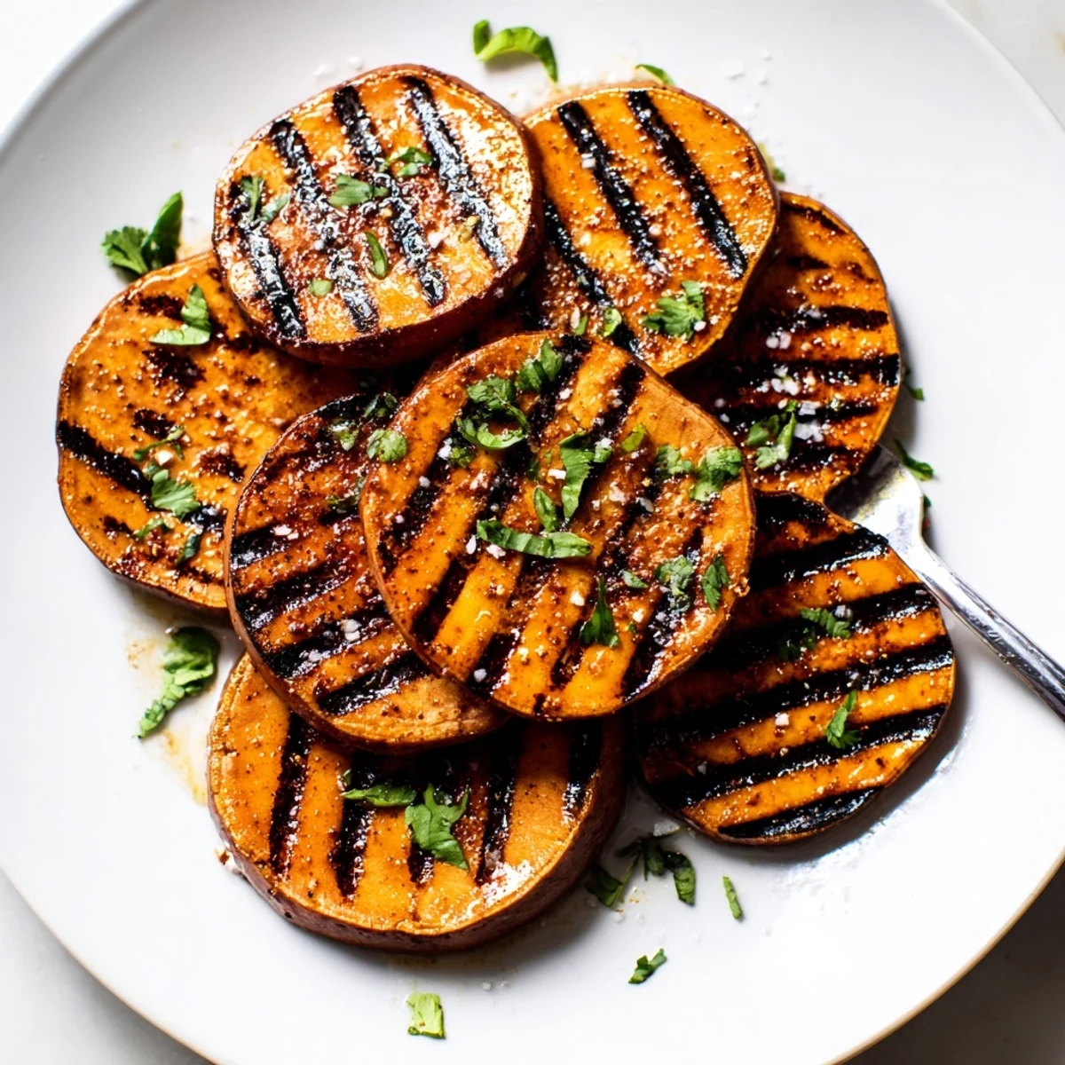 Grilled Sweet Potatoes Simple Smoky Summer Side with visible grill marks and cilantro.