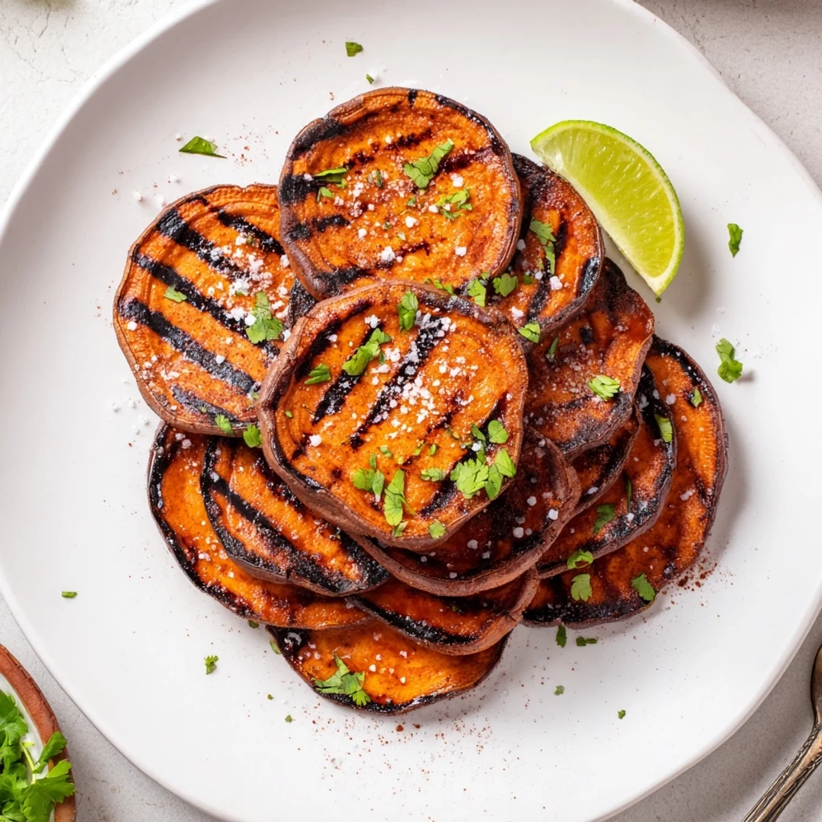 Garlic-kissed, slightly caramelized Grilled Sweet Potatoes Simple Smoky Summer Side served hot.