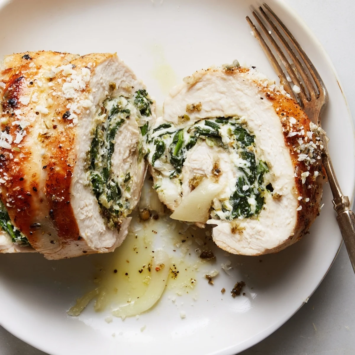 Spinach Ricotta Chicken baked golden with bubbling cheese, fragrant garlic filling  
