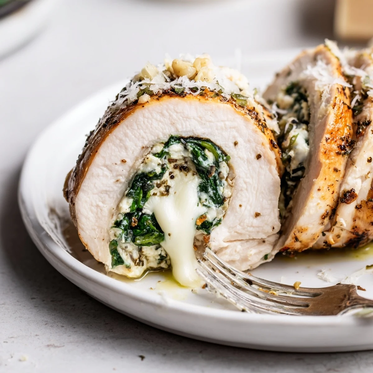 Serve Spinach Ricotta Chicken hot with crisp salad and a chilled Pinot Grigio