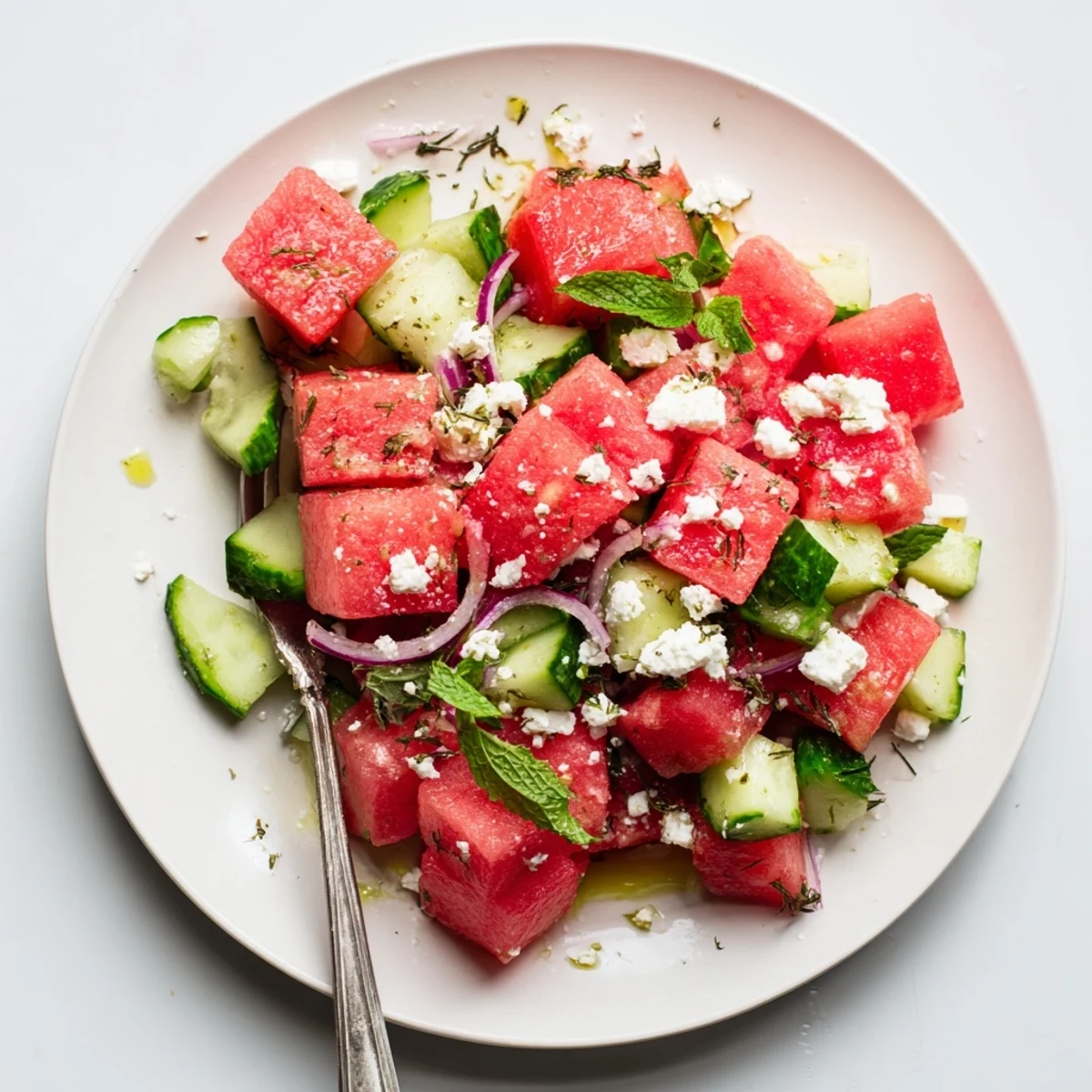 Icy Watermelon Feta Salad Recipe with juicy cubes, crumbled feta, fresh mint.