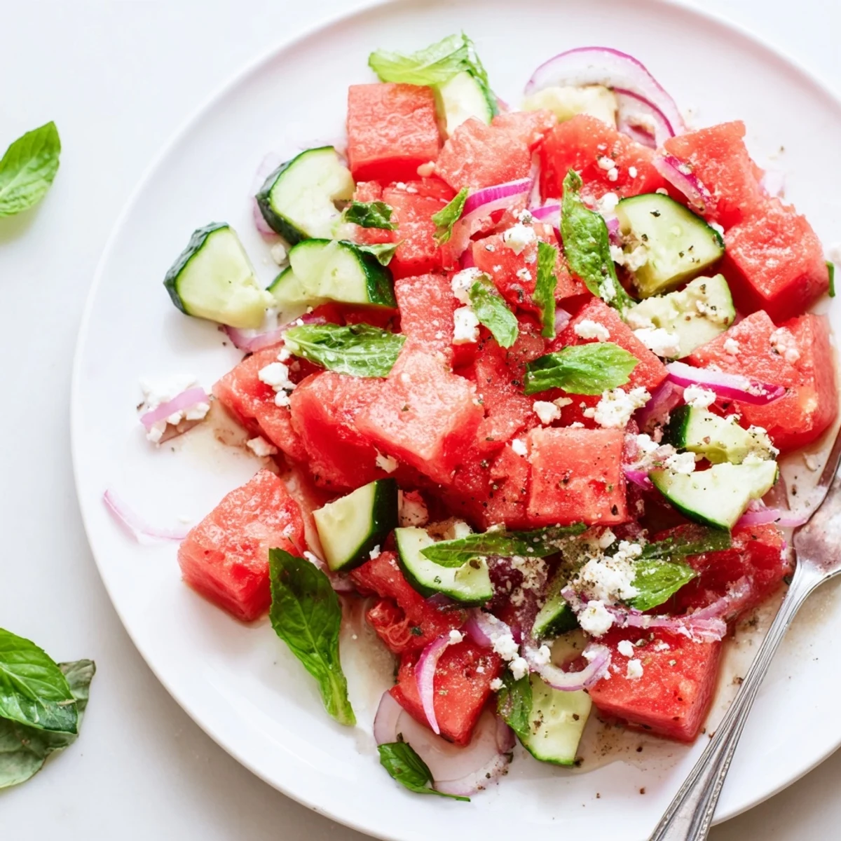 Serve chilled Watermelon Feta Salad Recipe as a refreshing summer picnic side.