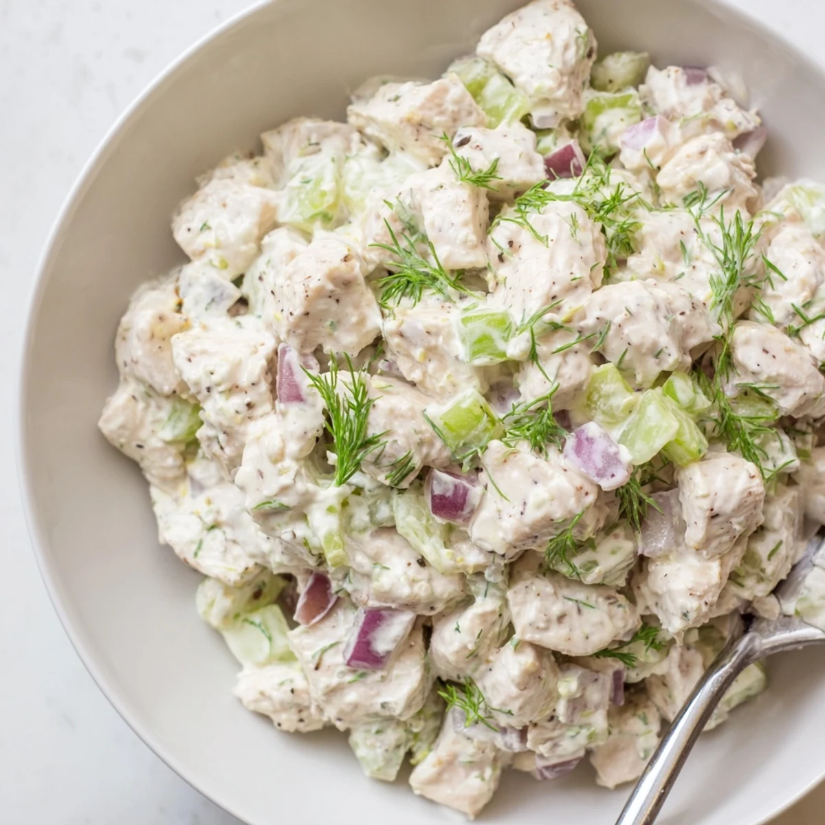 Healthy Greek Yogurt Chicken Salad Recipe: creamy, tangy chicken with crisp celery, herbs