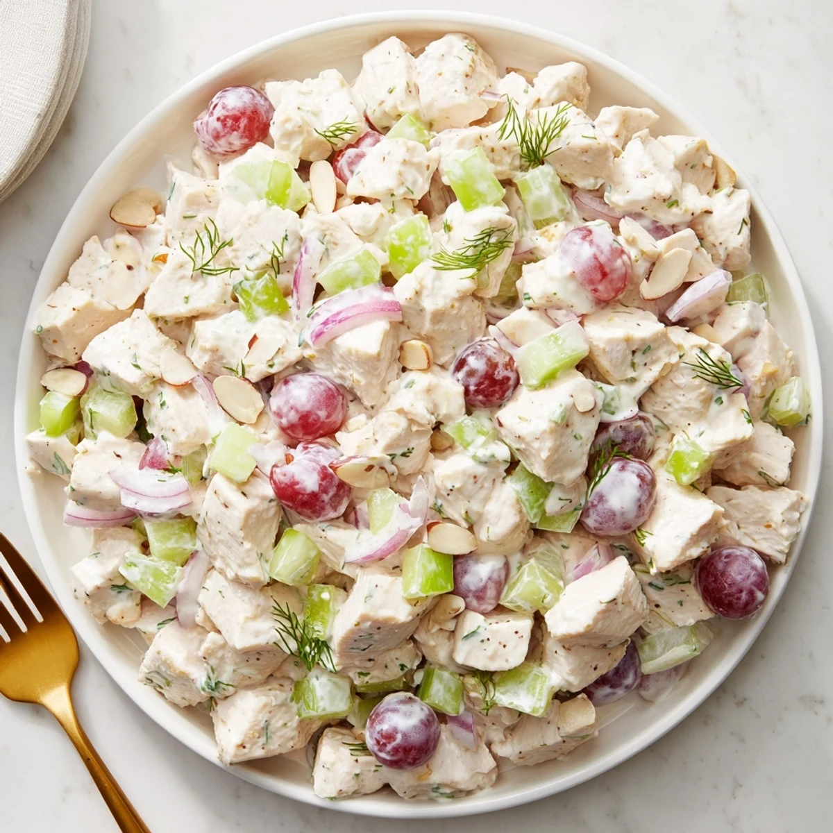 Healthy Greek Yogurt Chicken Salad Recipe with crunchy almonds, lemony dressing, perfect sandwich filling