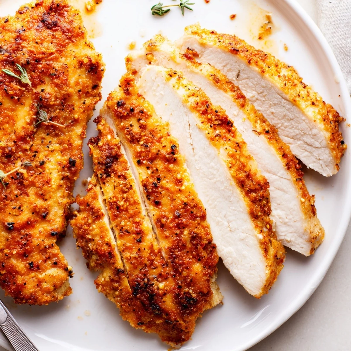Air Fryer Chicken Recipe: golden crispy exterior, juicy interior, resting on cutting board