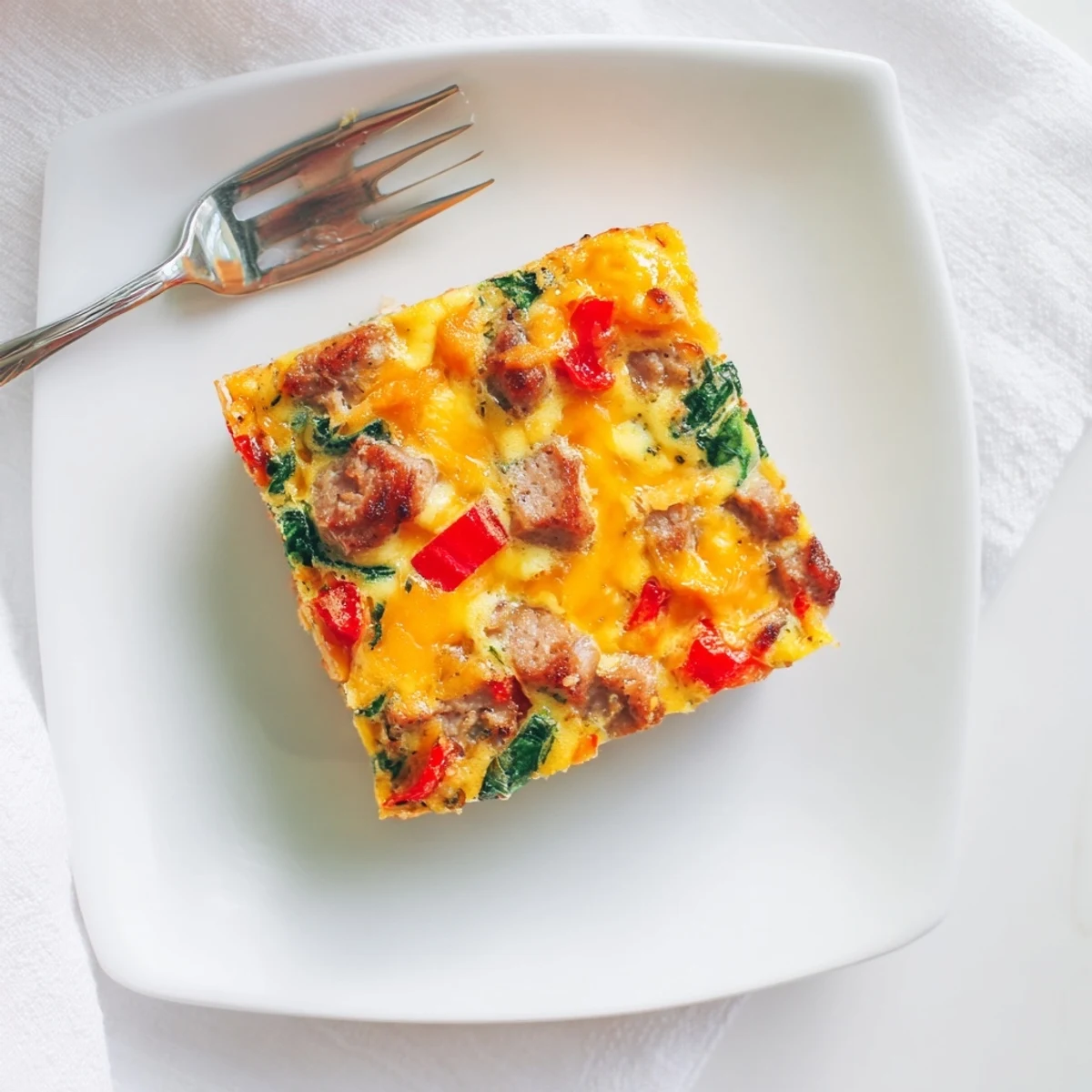 Steamy high protein egg casserole fresh from the oven with golden cheesy top