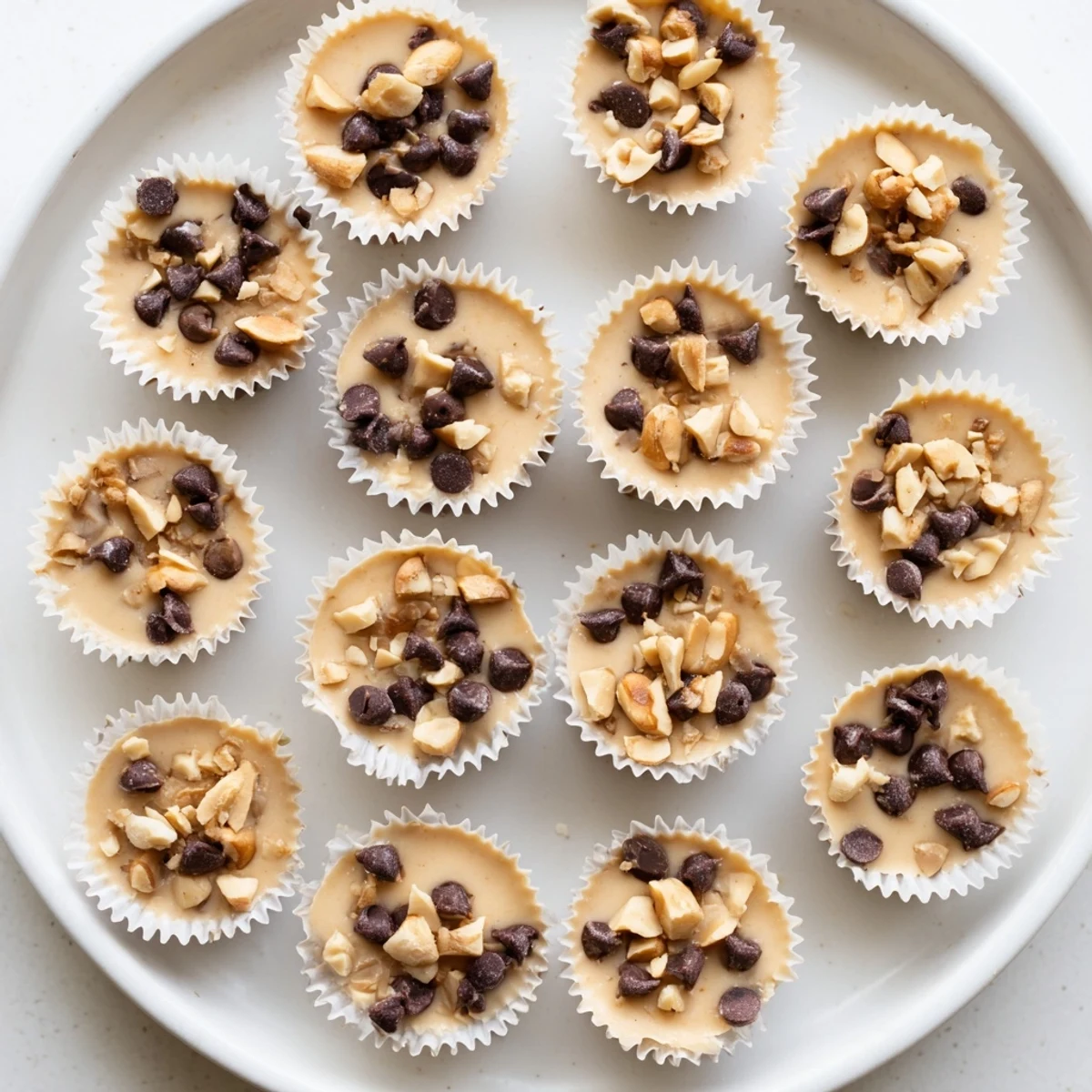 Close-up of frozen peanut butter Greek yogurt bites with golden peanut chunks and chocolate sprinkles on a rustic wooden board
