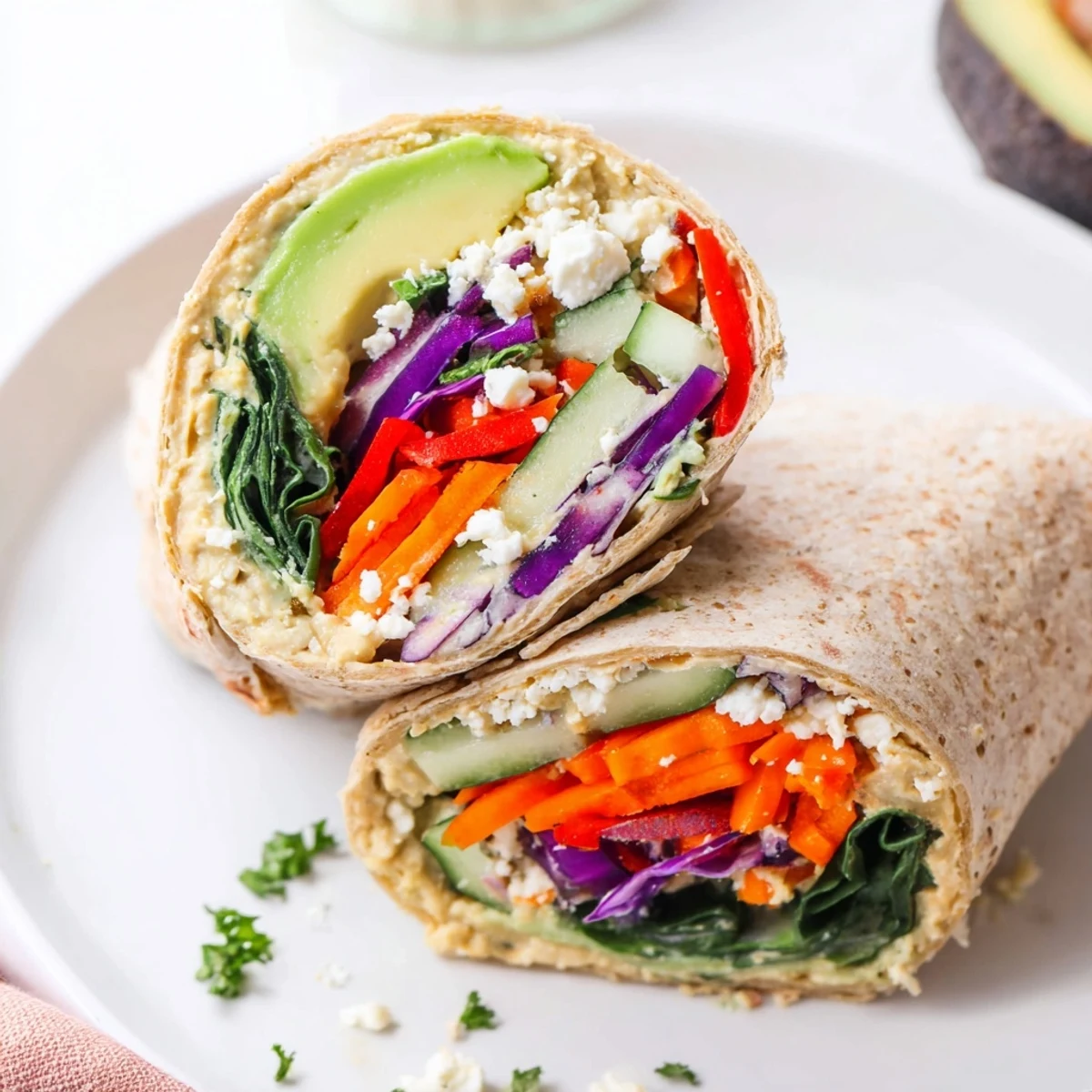 Healthy hummus veggie wrap recipe packed with shredded purple cabbage carrots and red onion