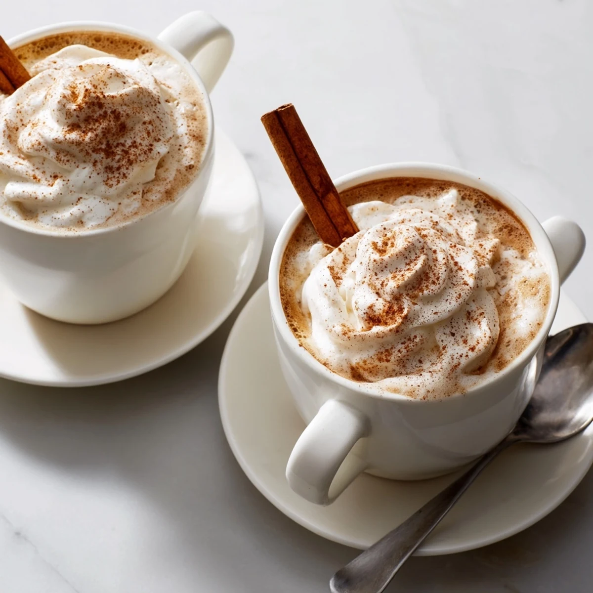 Creamy Cozy Winter Lattes dusted with nutmeg, perfect for chilly morning sips