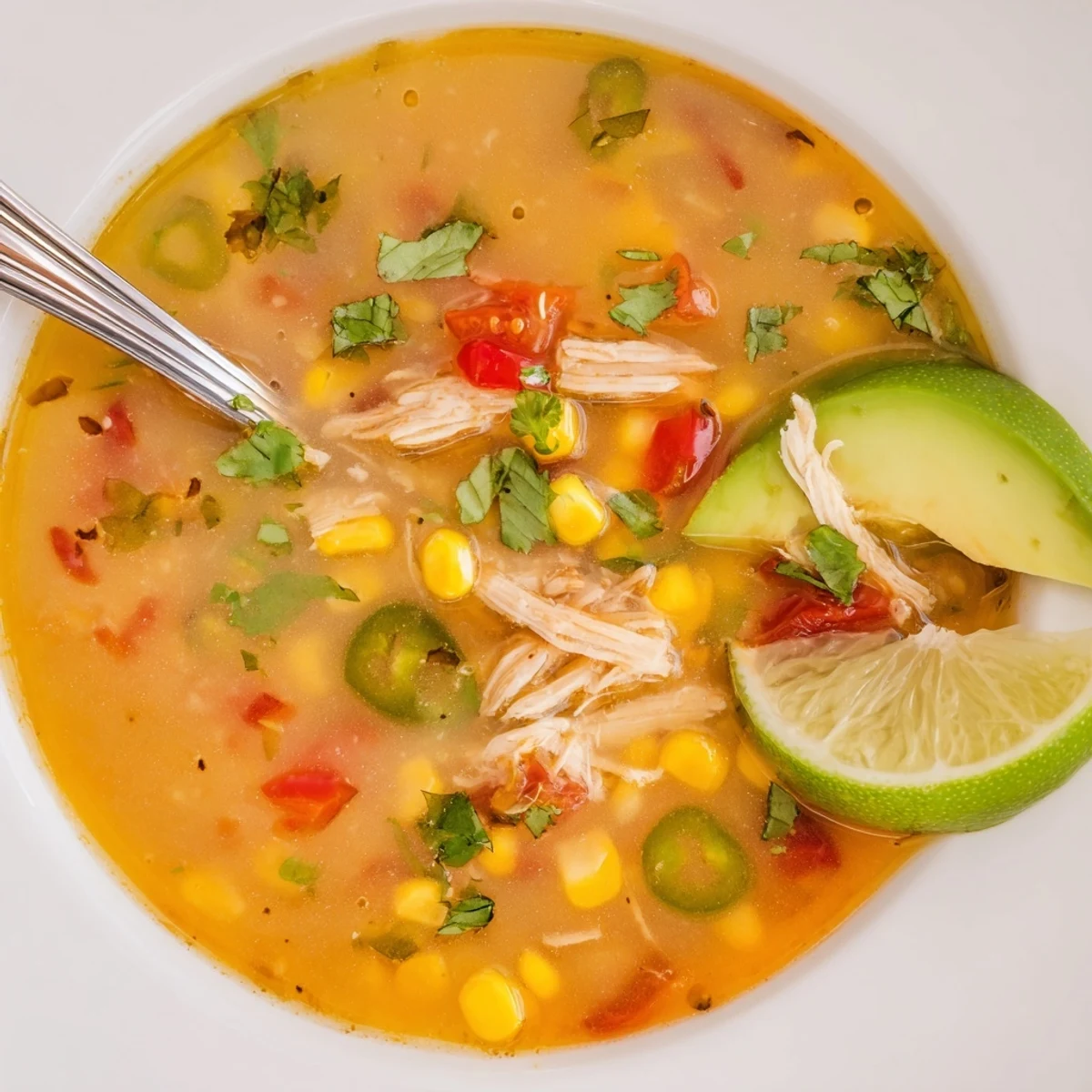 Hearty Bold Zesty Chicken Lime Soup Recipe, tangy broth, avocado and lime