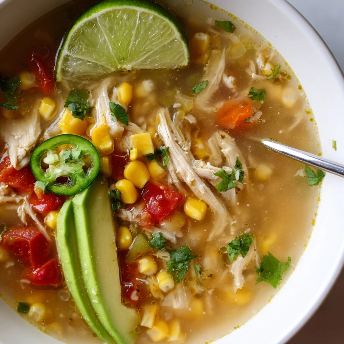 Fresh lime-scented Bold Zesty Chicken Lime Soup Recipe served with tortilla strips