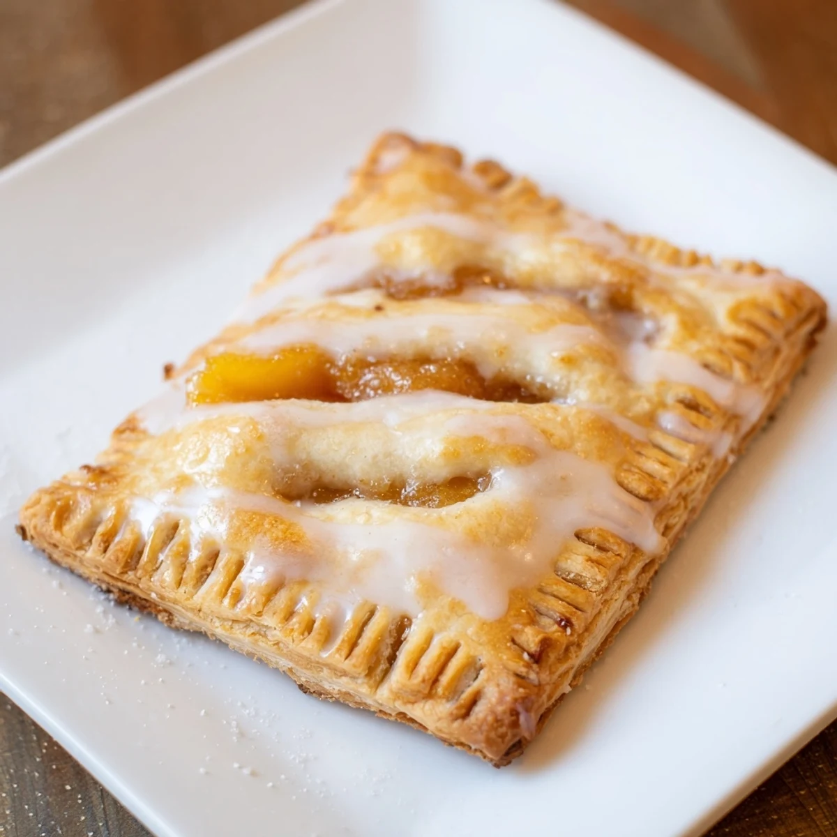 Golden, flaky Peach Pop Tarts Classic filled with warm peach jam, glazed.