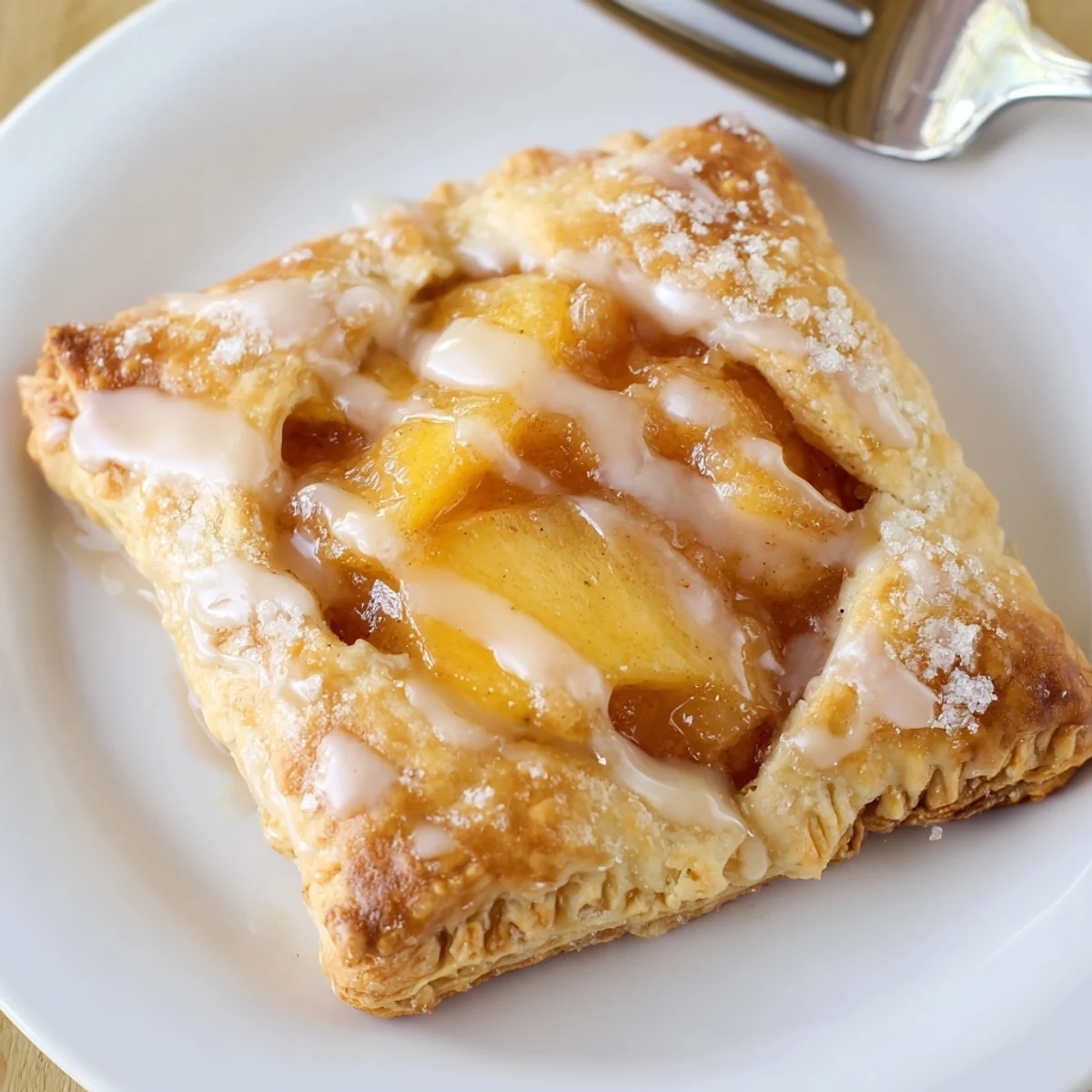 Buttery crust Peach Pop Tarts Classic sliced and served with coffee.