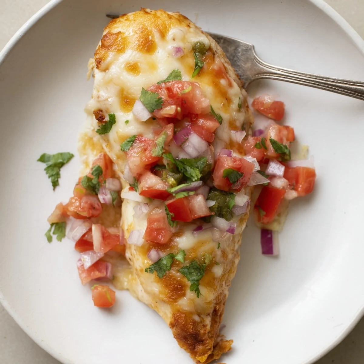 Oven-roasted Salsa Fresca Chicken Bake served over rice with lime wedges