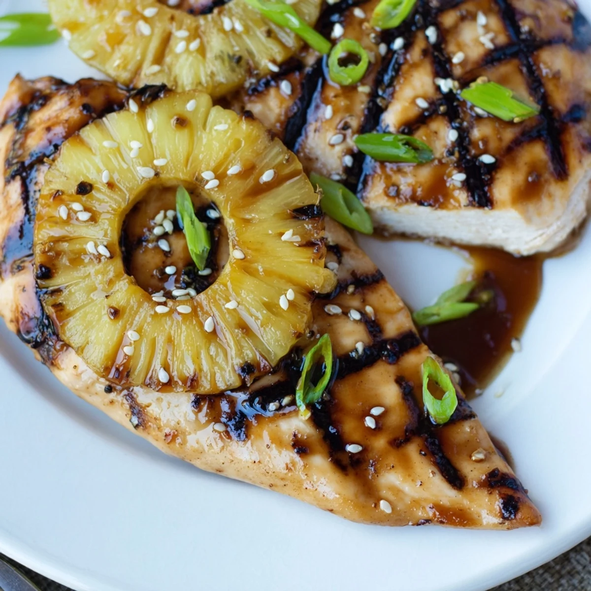 Juicy, charred Grilled Aloha Chicken brushed with sweet pineapple-soy glaze.
