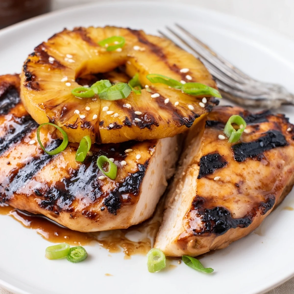 Sizzling on the grill, the Grilled Aloha Chicken smells sweet and smoky.